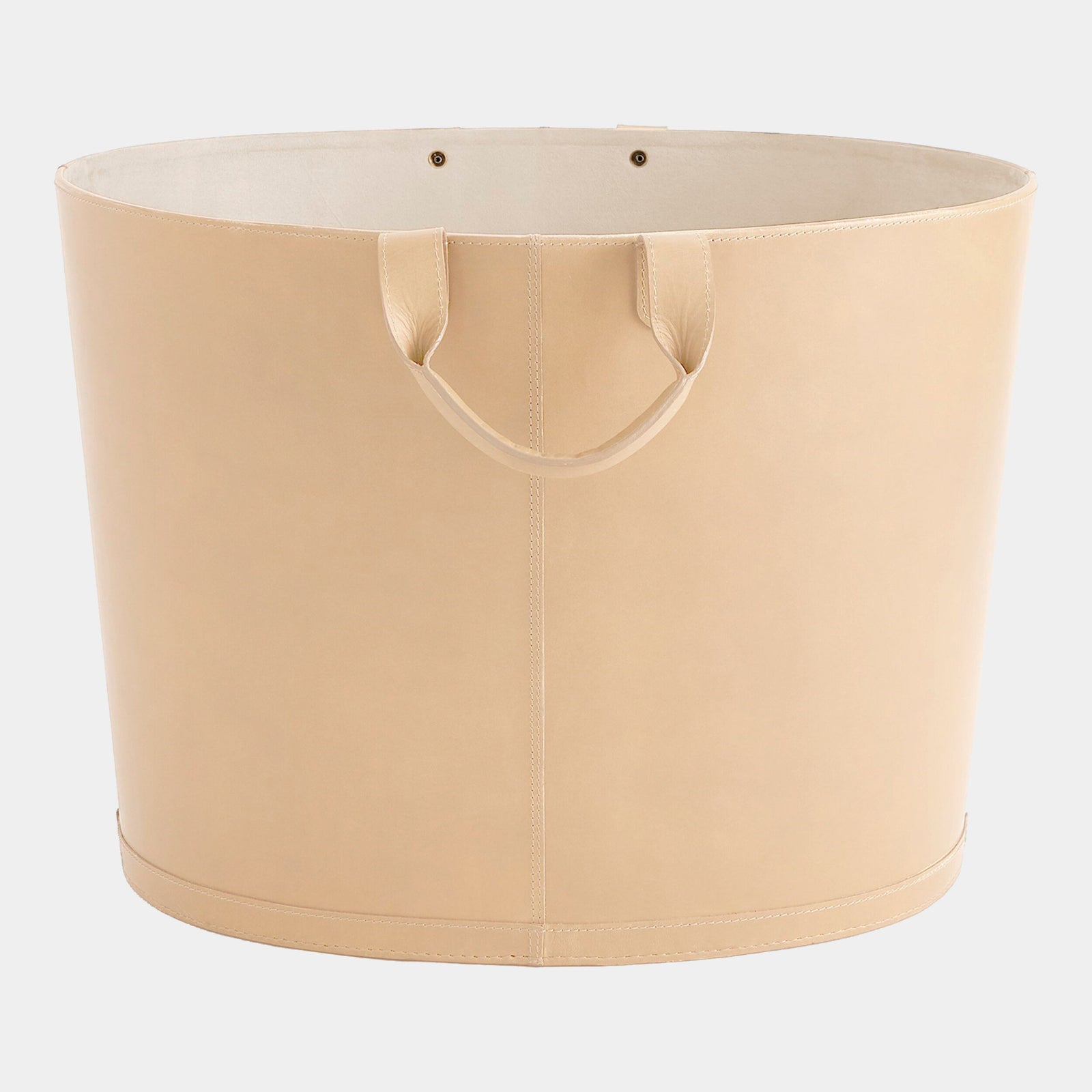 Selita Oversized Oval Leather Basket-Beige