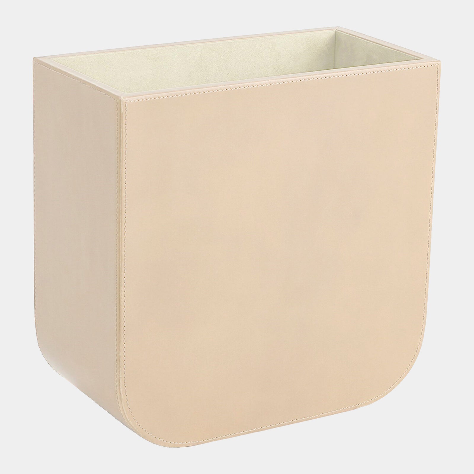 Radius Edge Leather Wastebasket-Beige