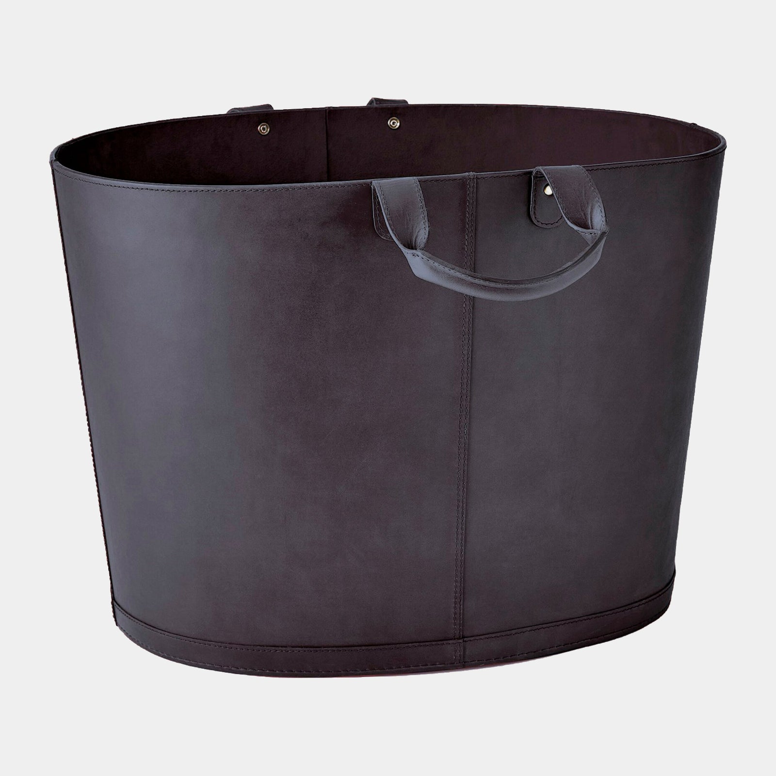 Selita Oversized Oval Leather Basket-Black
