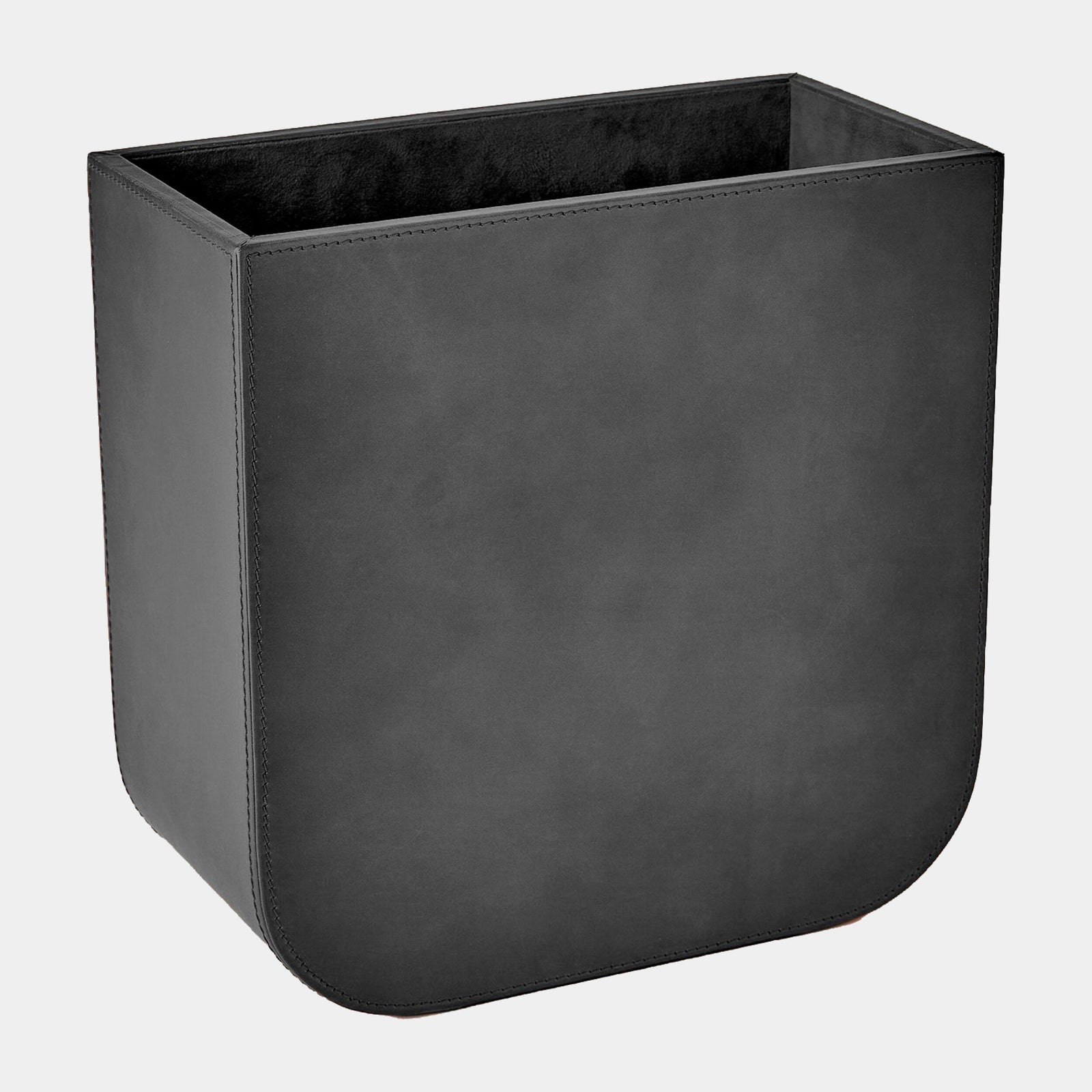 Radius Edge Leather Wastebasket-Black