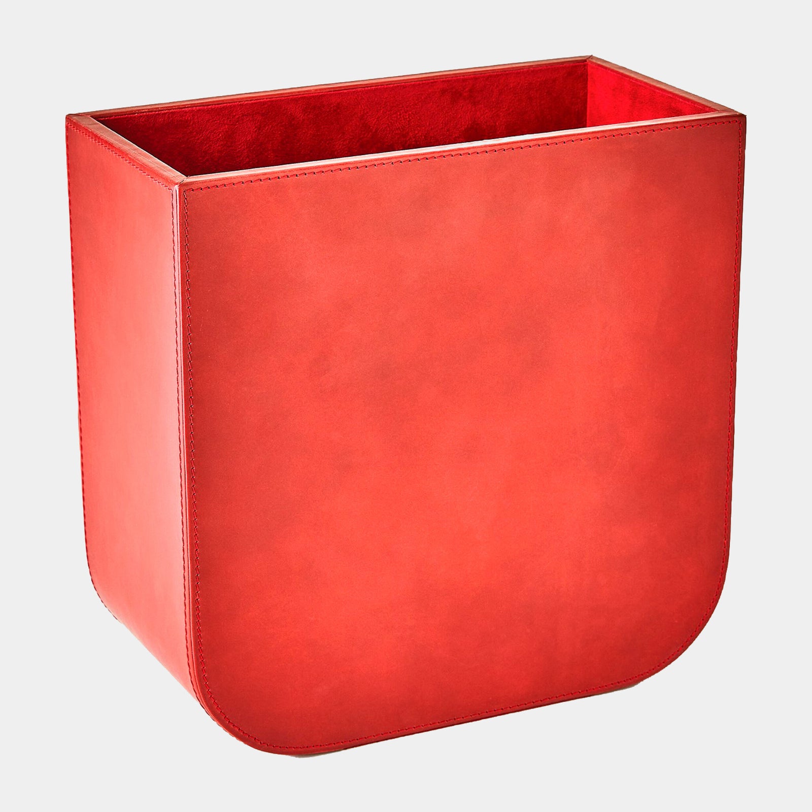 Radius Edge Leather Wastebasket-Deep Red
