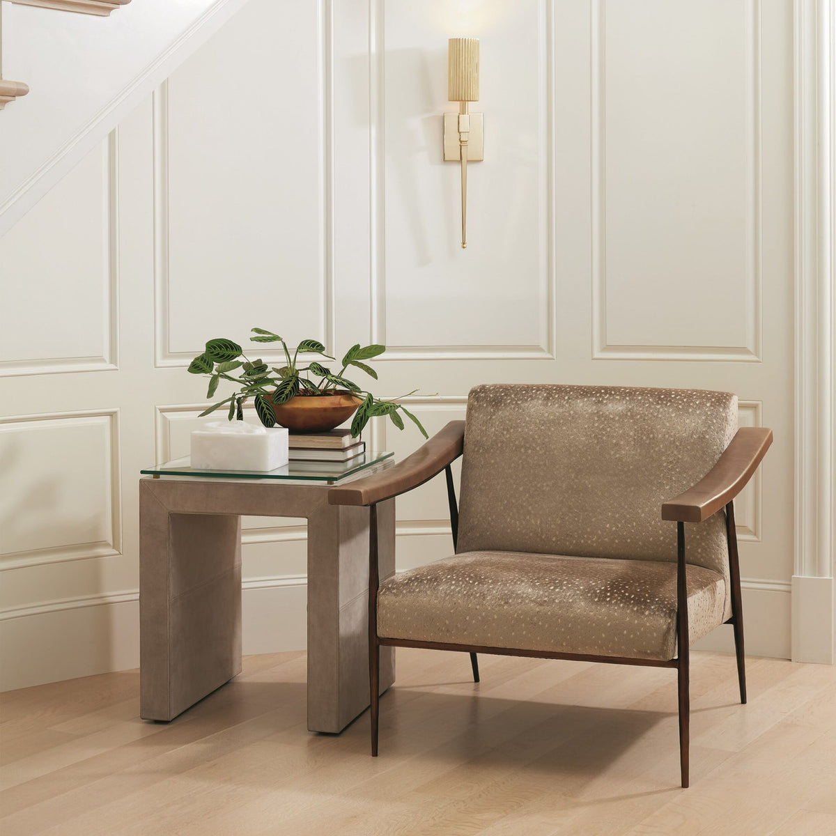 L. Brooks Fabric/Leather Chair-Bronze