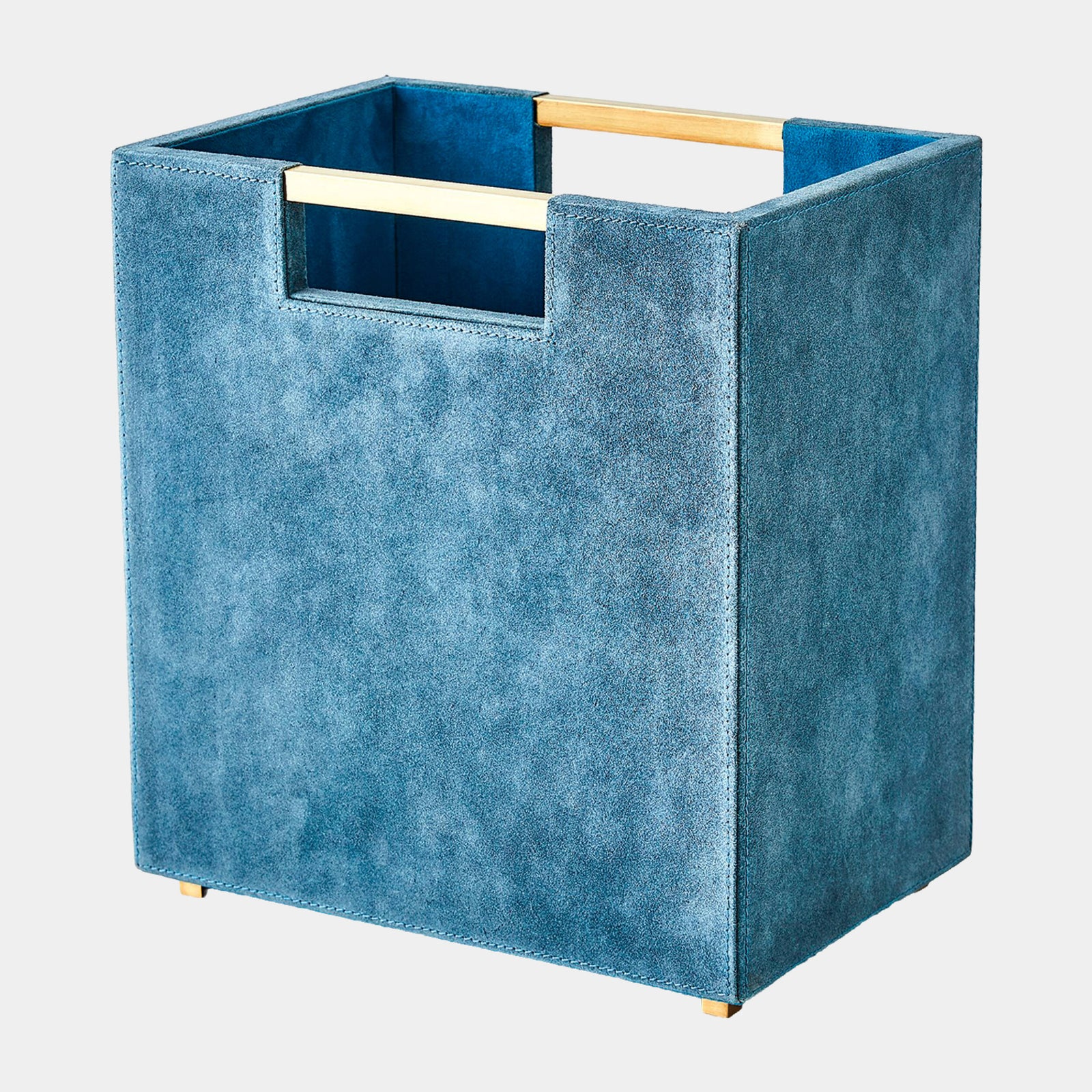 Posh Wastebasket-Dusty Blue Suede