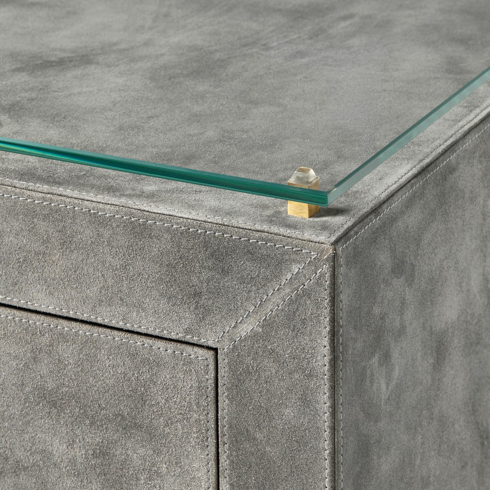 Posh Bedside Table-Gray Suede