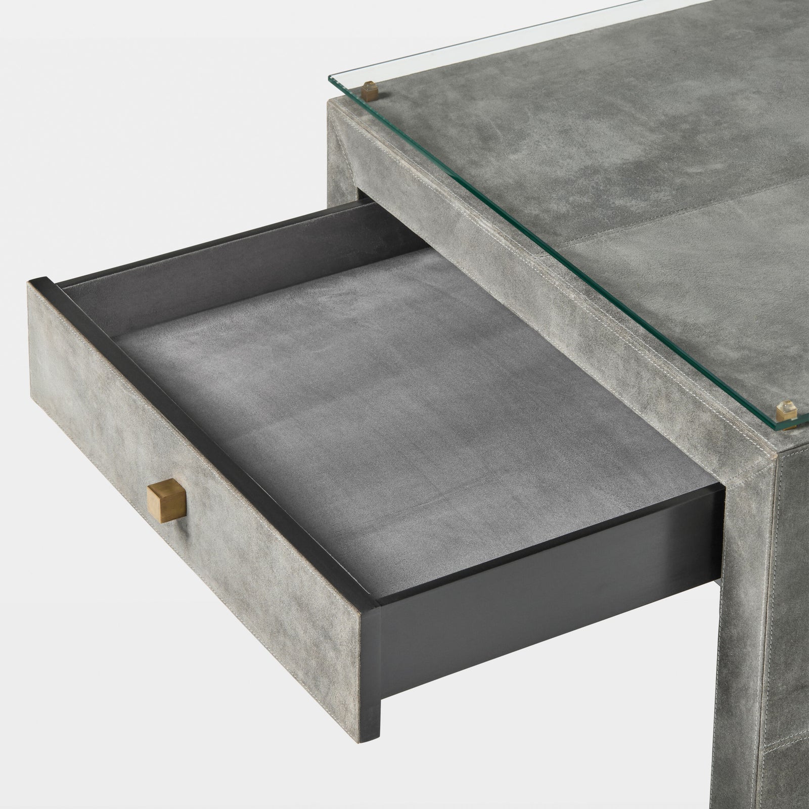 Posh Bedside Table-Gray Suede