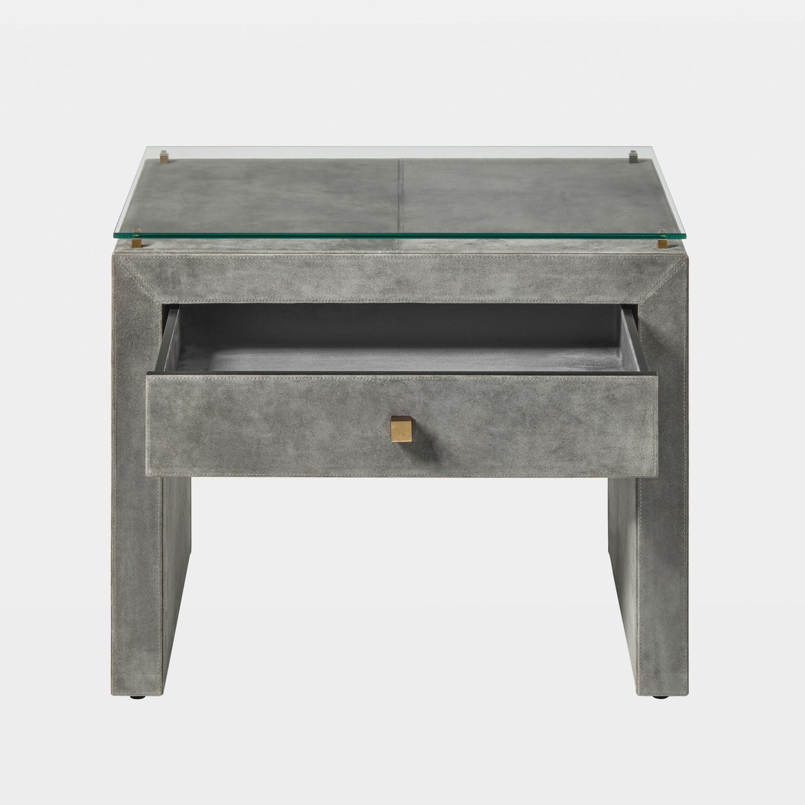 Posh Bedside Table-Gray Suede
