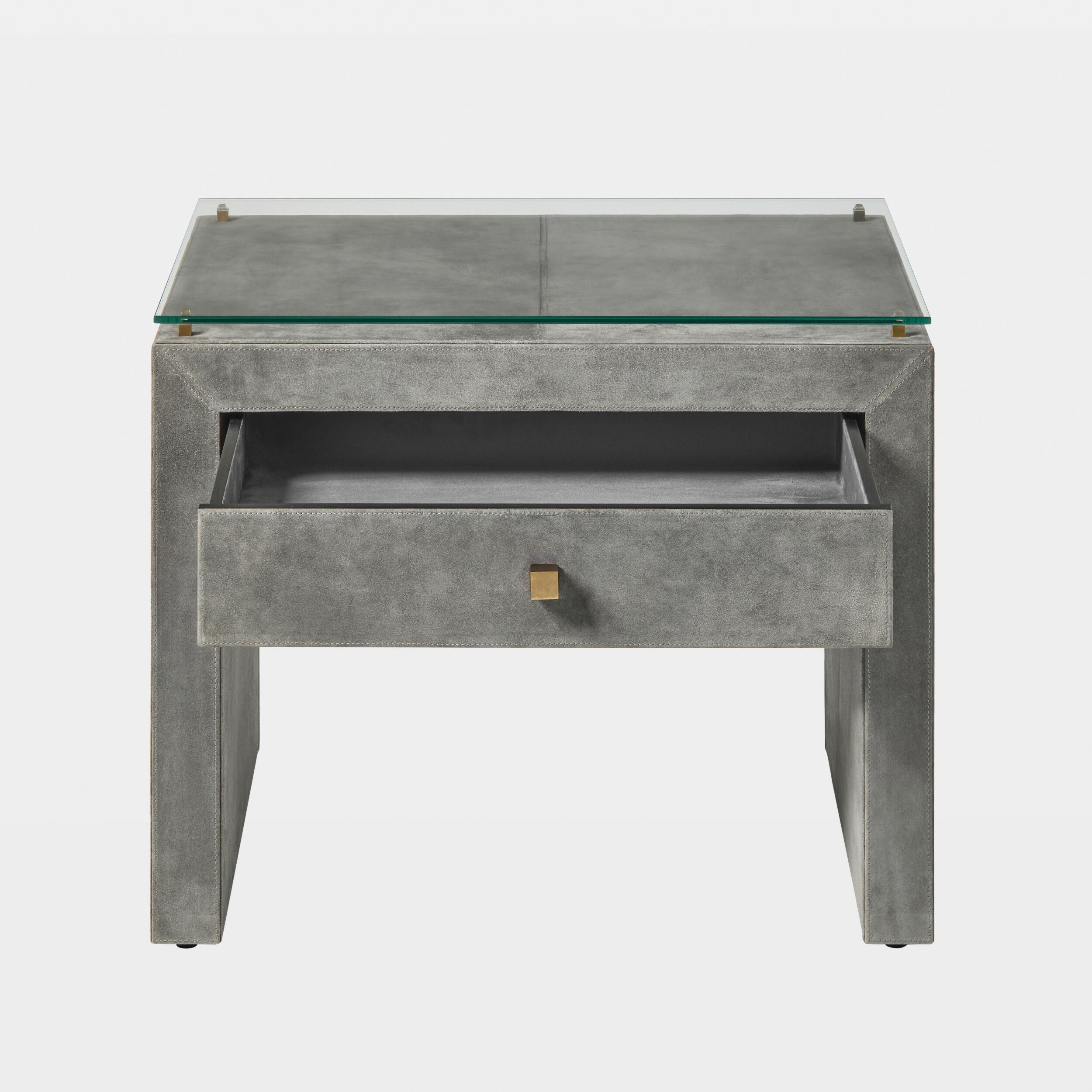 Posh Bedside Table-Gray Suede