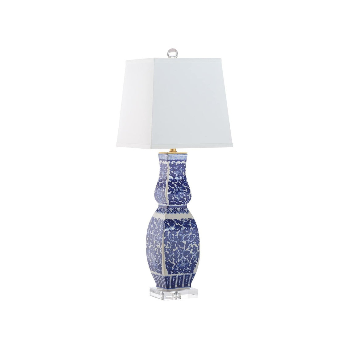 Square Double Gourd Lamp in Blue/White Glaze / Ceramic/Porcelain - Chelsea House