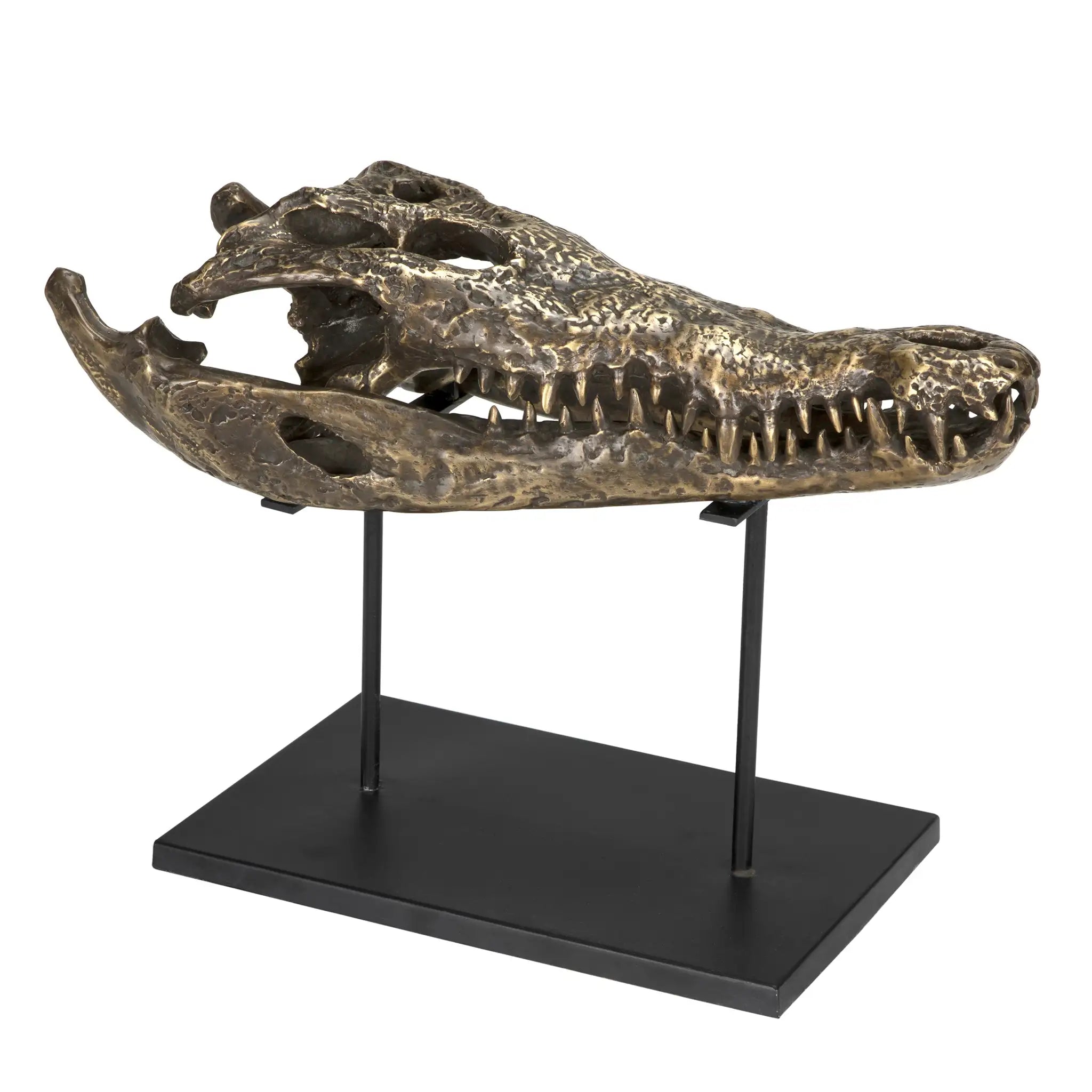 Brass Alligator On Stand, Large in Antique Brass w/Matte Black Base — Noir Furniture
