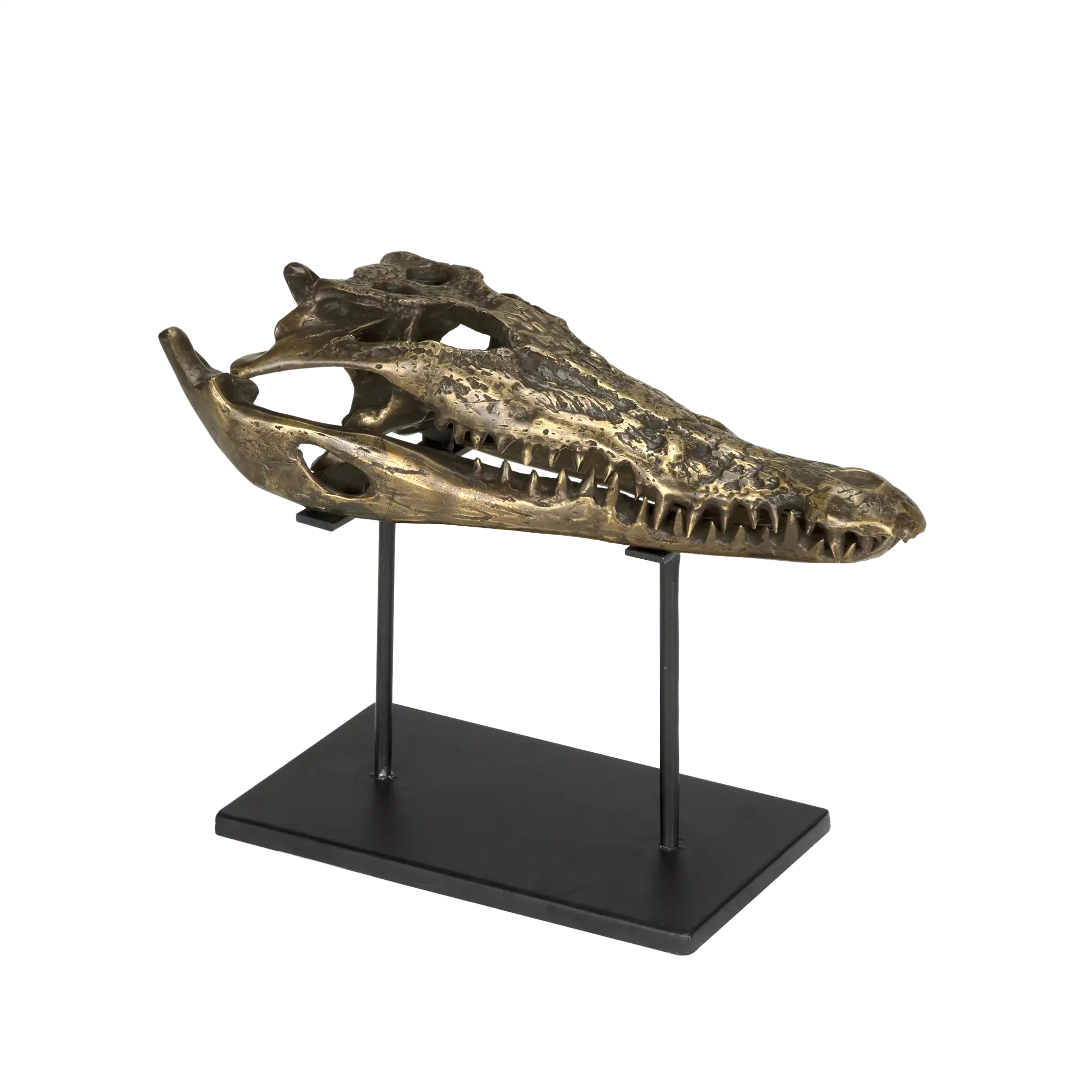 Brass Alligator On Stand, Medium in Antique Brass w/Matte Black Base — Noir Furniture