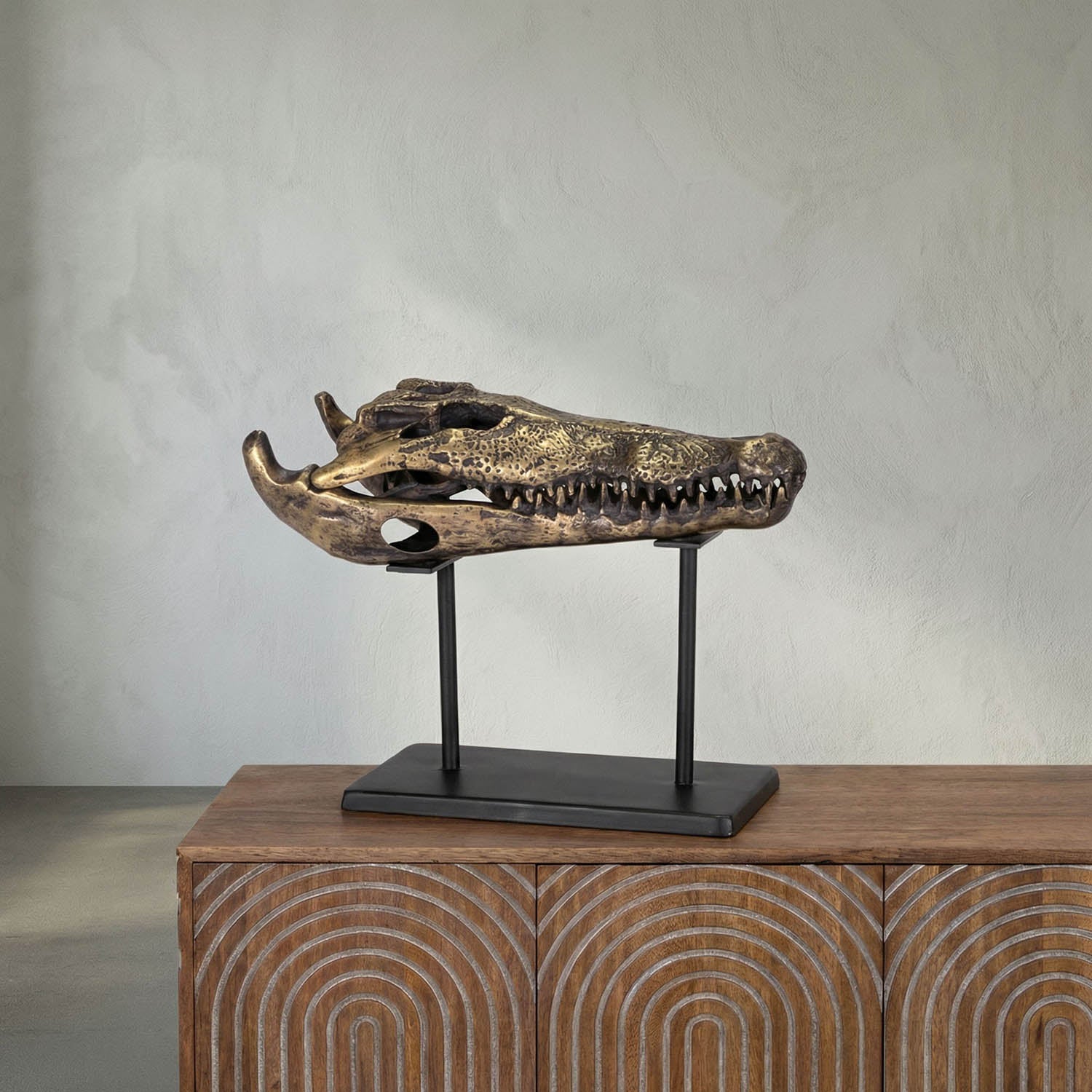 Brass Alligator On Stand, Medium by Noir