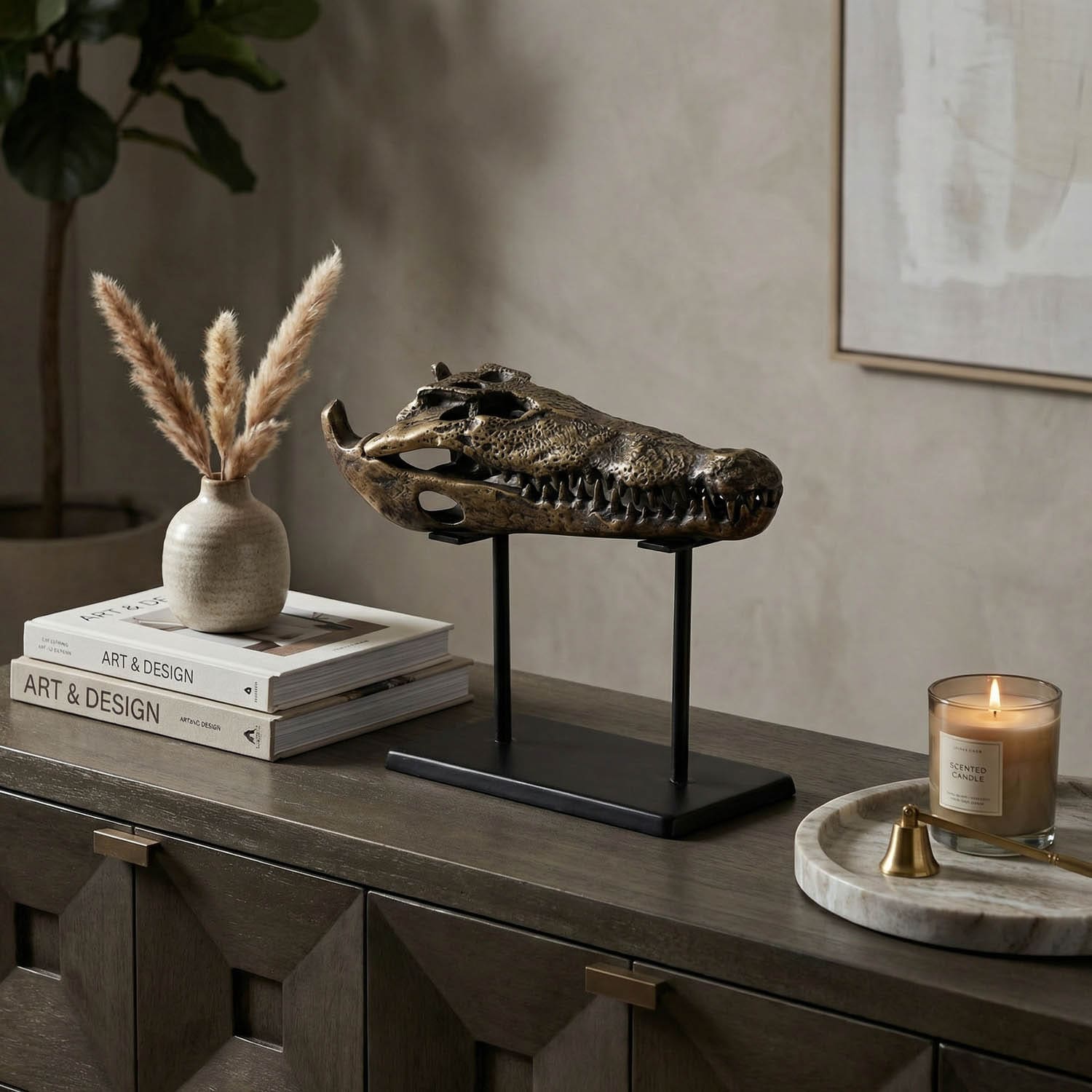 Brass Alligator On Stand, Small