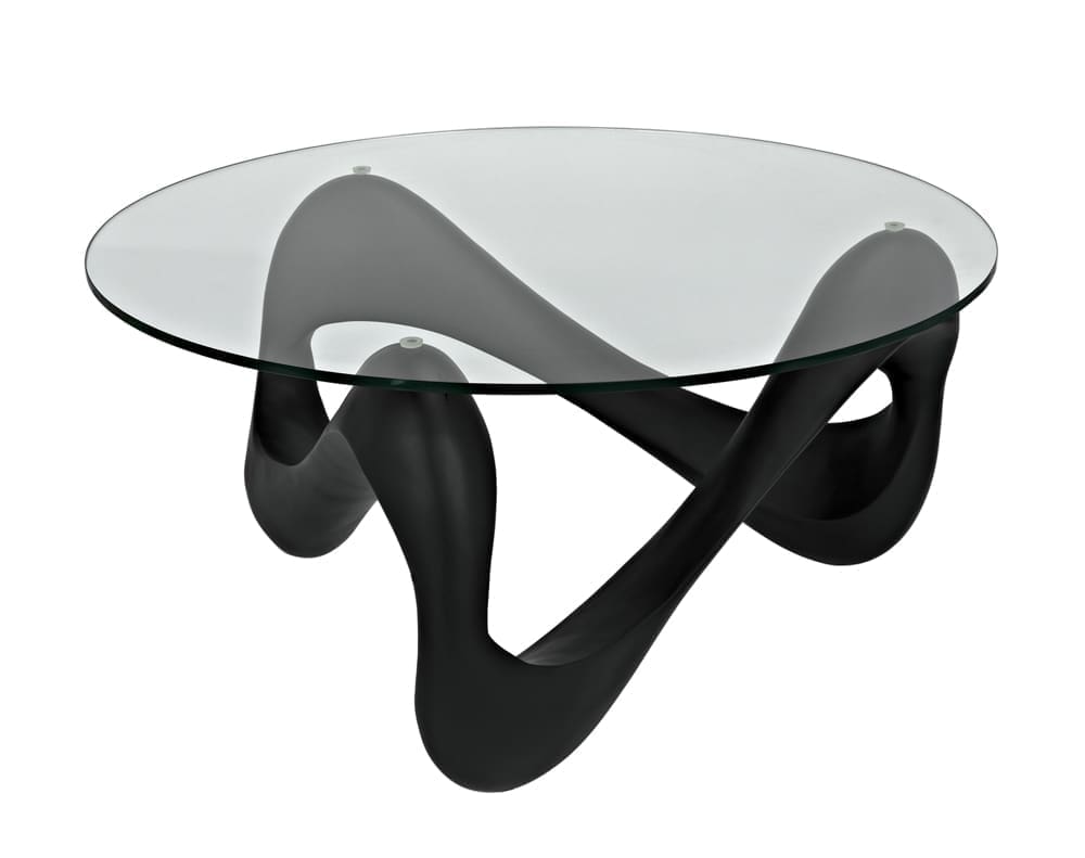 Orion Coffee Table, Black Resin Cement with Glass