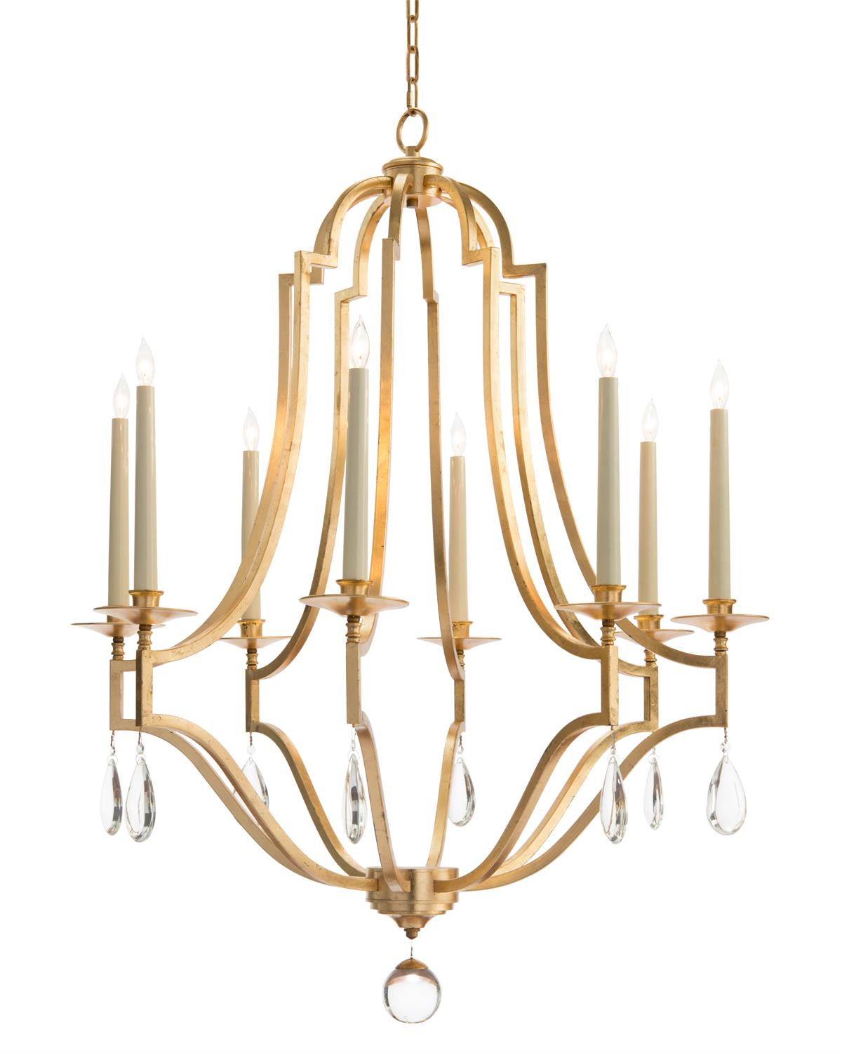 Gold-Leaf And Crystal Chandelier