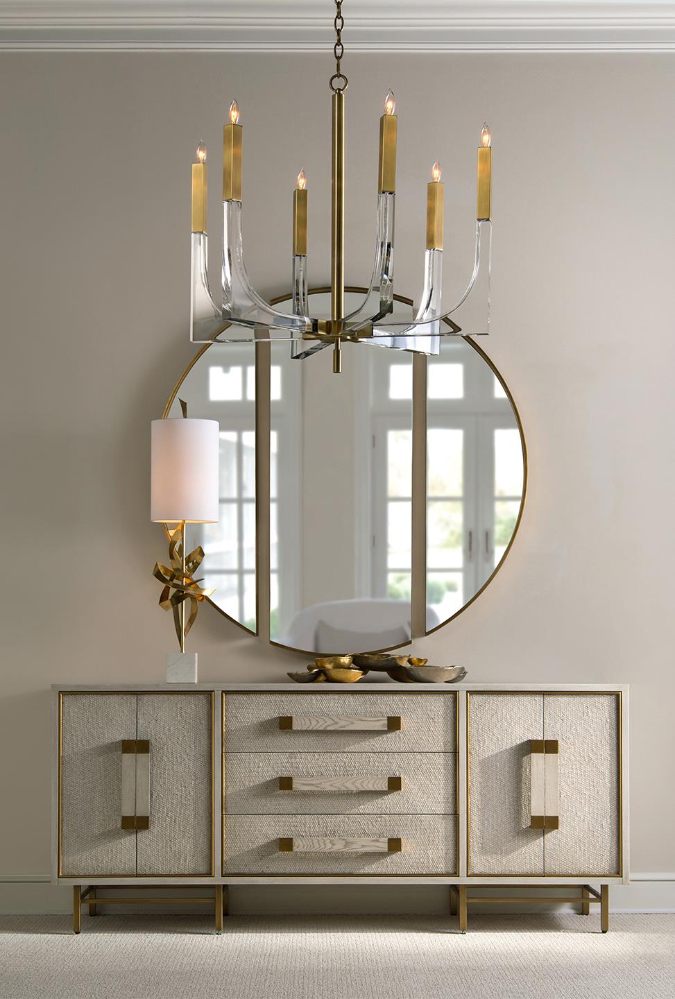 Acrylic and Brass Six-Light Chandelier