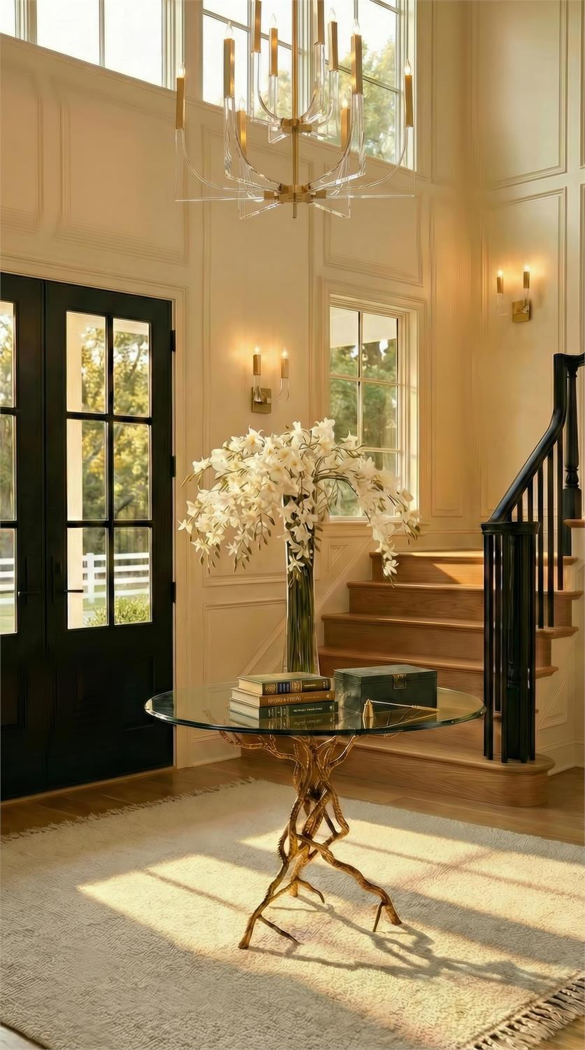 Acrylic and Brass Ten-Light Chandelier