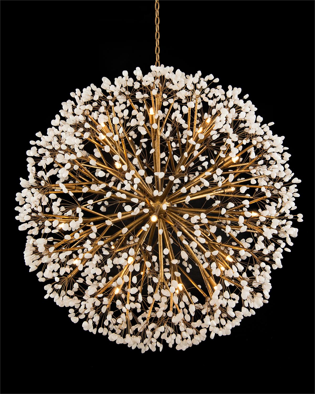 Spherical Thirty-Light Stone, Quartz Chandelier