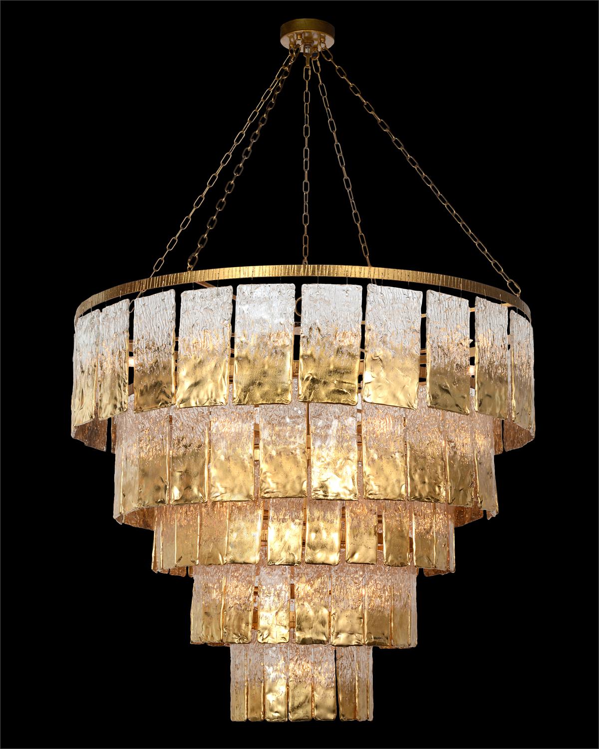Twilight Twenty-Four-Light Slumped Glass Chandelier, Gold