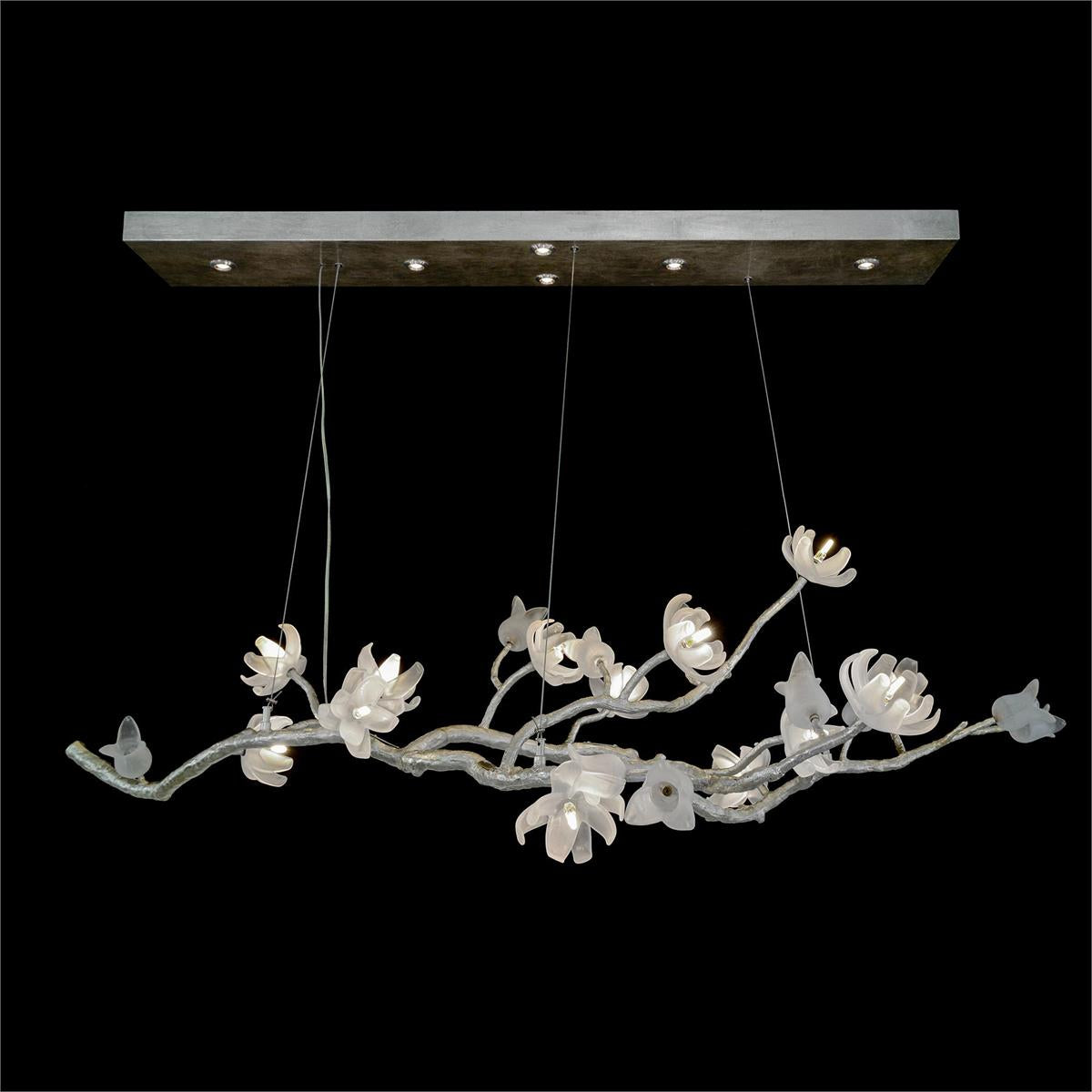 Churippu Magnolia & Tulip Glass Silver Leaf Oblong Nineteen-Light Chandelier by John Richard | Sutter & Vale