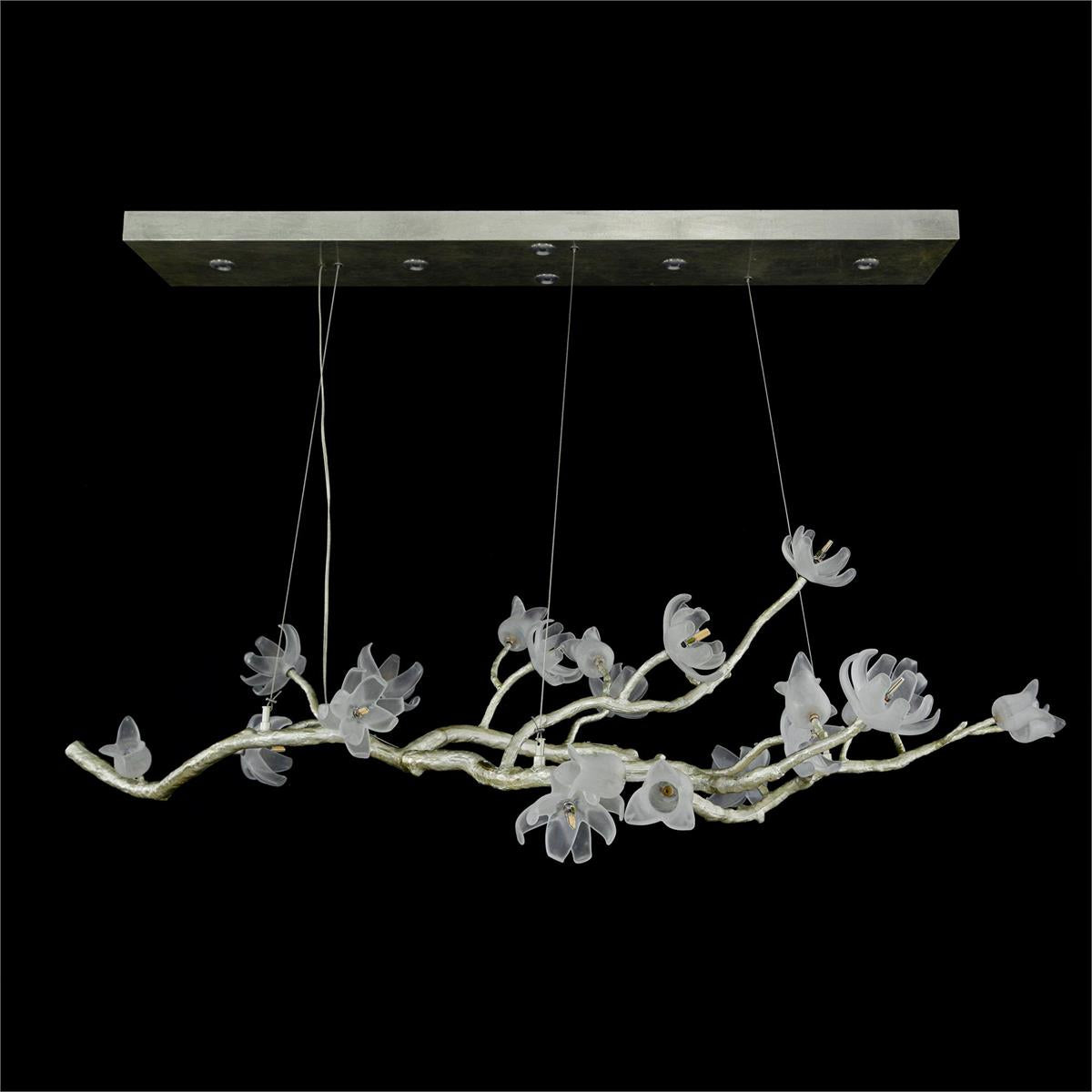 Churippu Magnolia & Tulip Glass Silver Leaf Oblong Nineteen-Light Chandelier by John Richard | Sutter & Vale