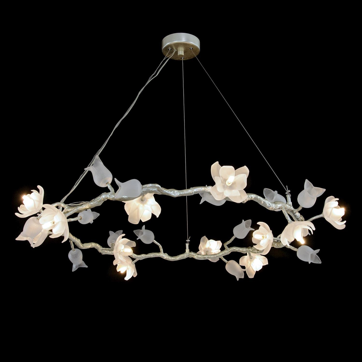 Churippu Magnolia & Tulip Glass Silver Leaf Twelve-Light Halo Chandelier – Ceiling Lighting by John Richard | Sutter & Vale