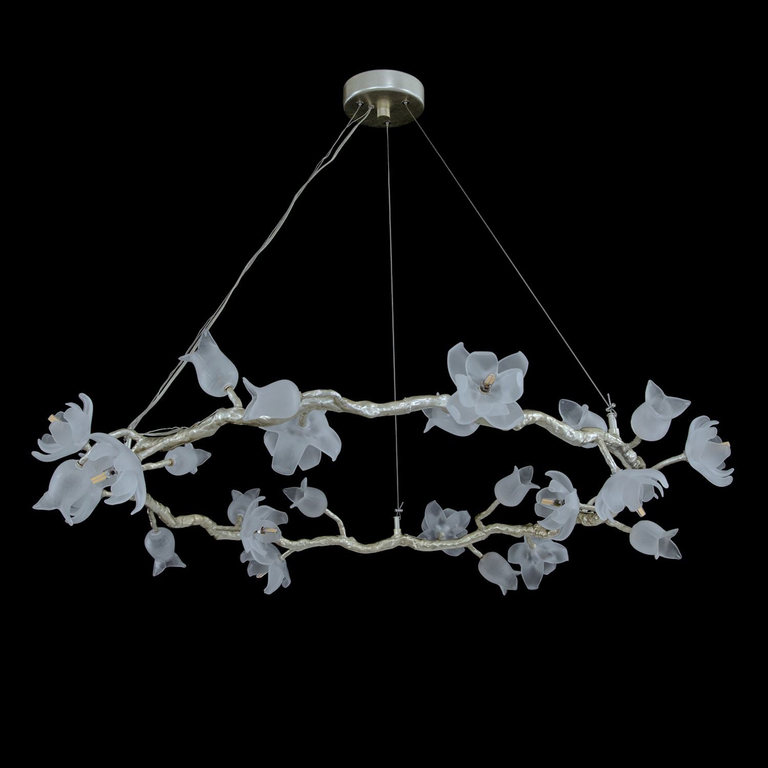 Churippu Magnolia & Tulip Glass Silver Leaf Twelve-Light Halo Chandelier – Ceiling Lighting by John Richard | Sutter & Vale