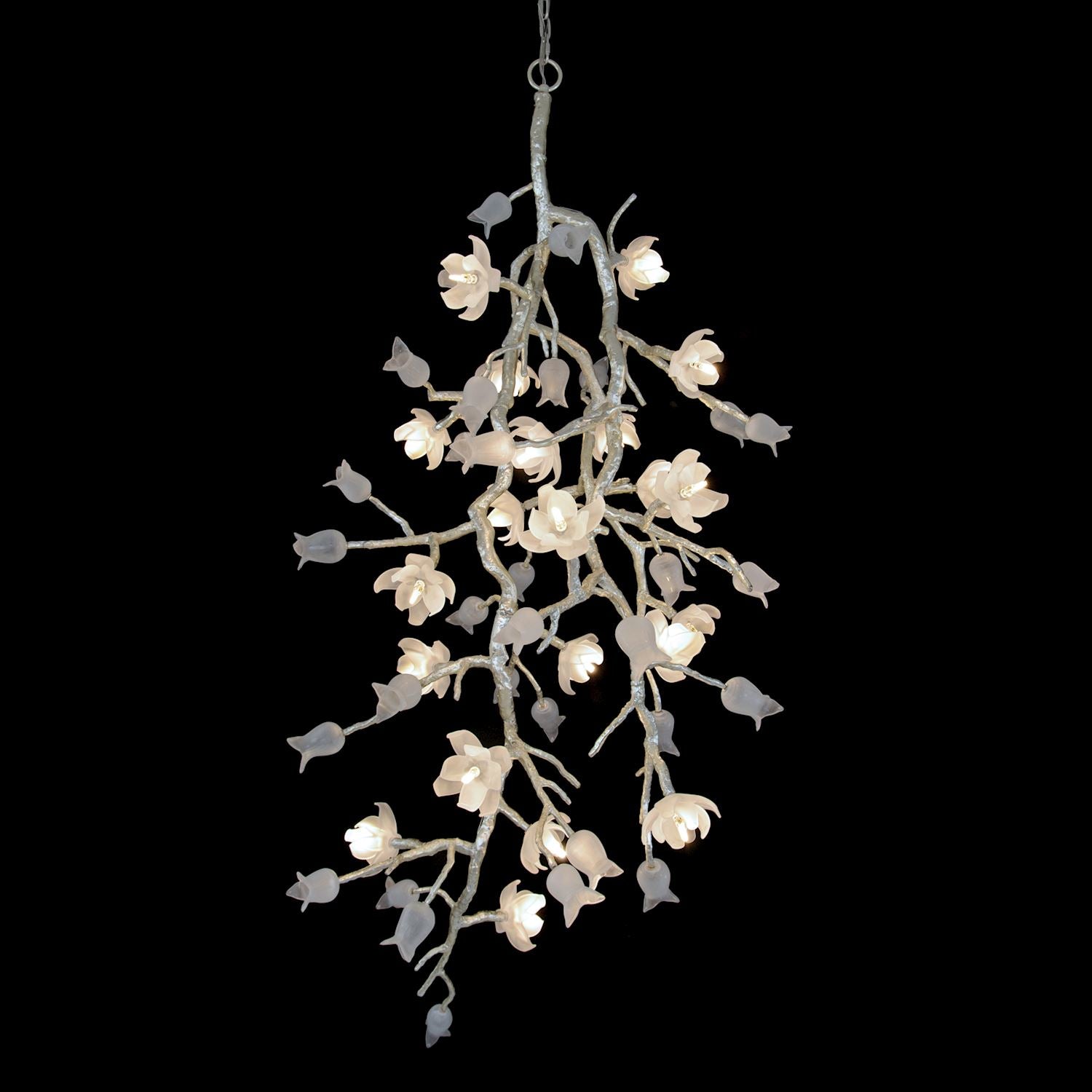 Churippu Magnolia & Tulip Glass Silver Leaf Vertical Twenty-One Light Chandelier – Ceiling Lighting by John Richard | Sutter & Vale