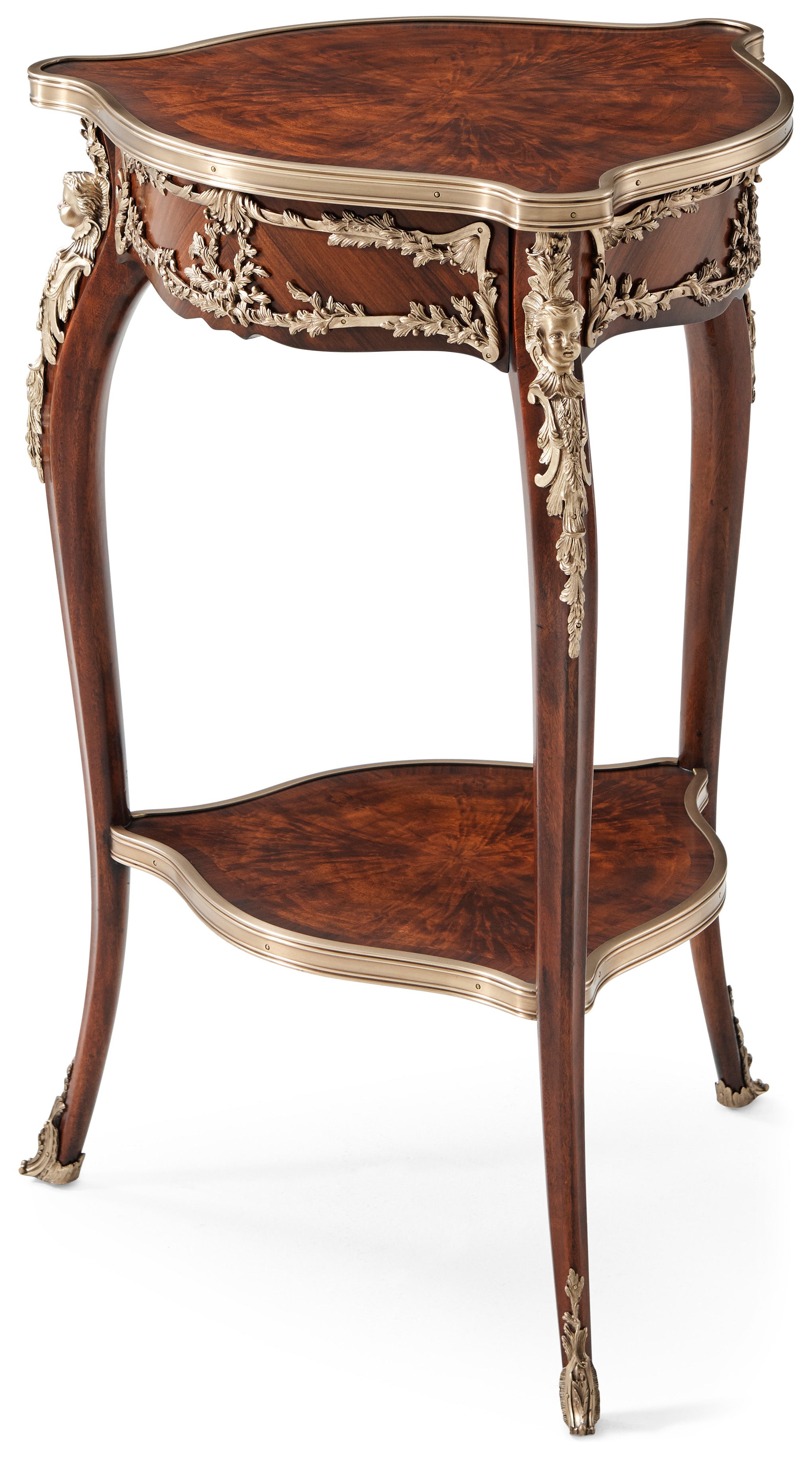 Caryatids Accent Table in Mahogany, Brass, Flame Figured Veneer - Theodore Alexander