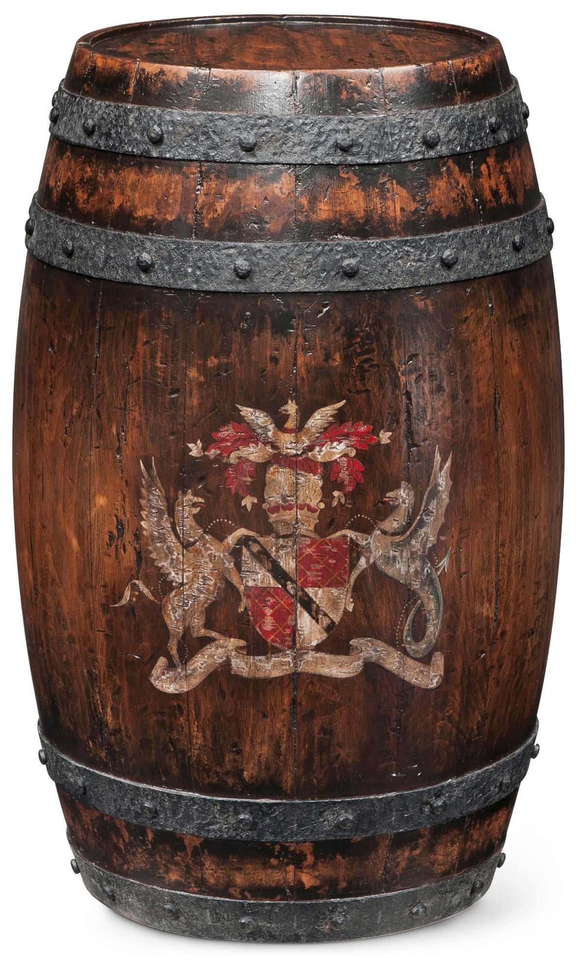 Talbot Barrel Accent Table in Alder Wood, Iron - Theodore Alexander