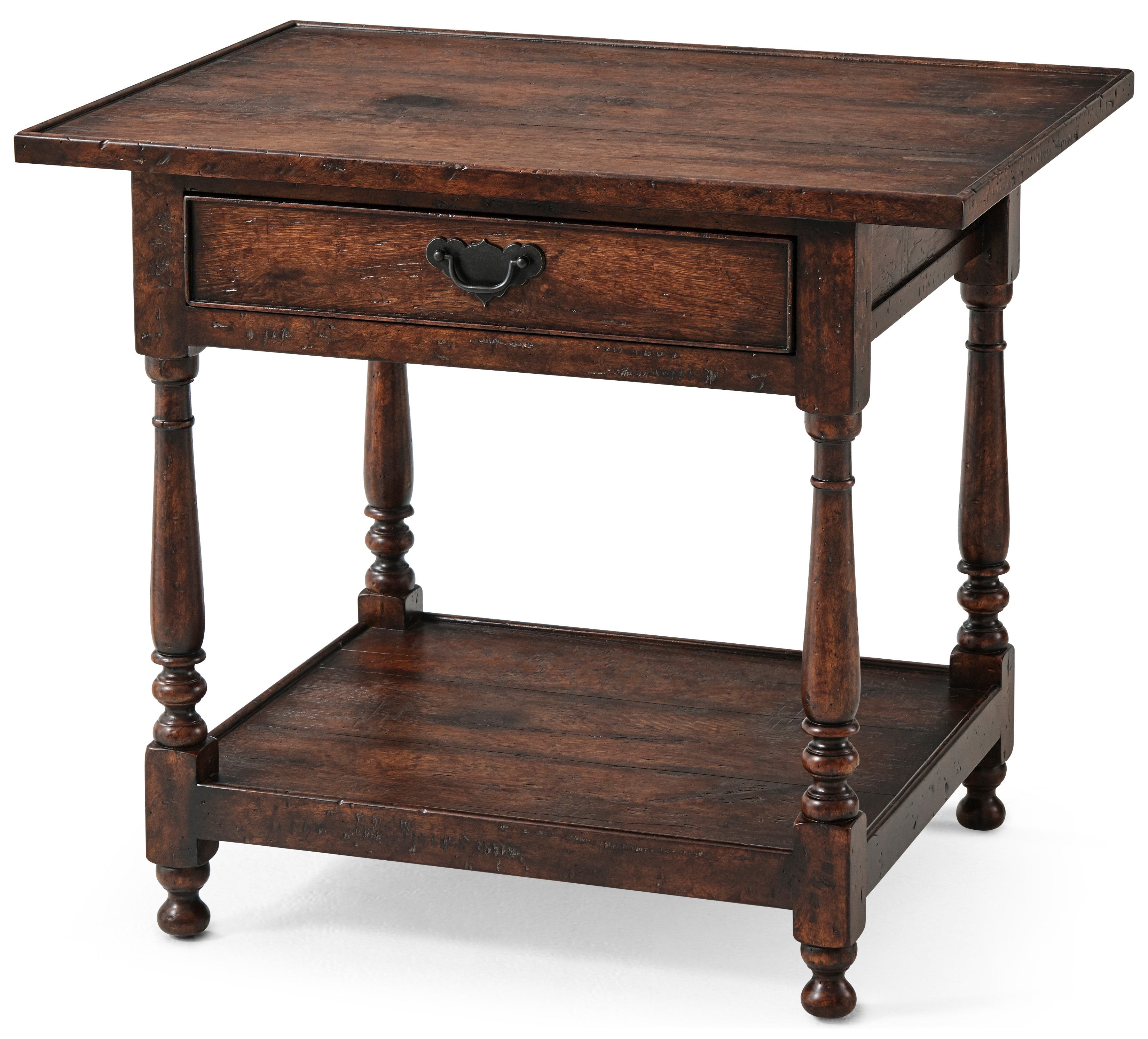 Butler's Side Table in Mahogany Wood, Oak Veneer, Brass - Theodore Alexander