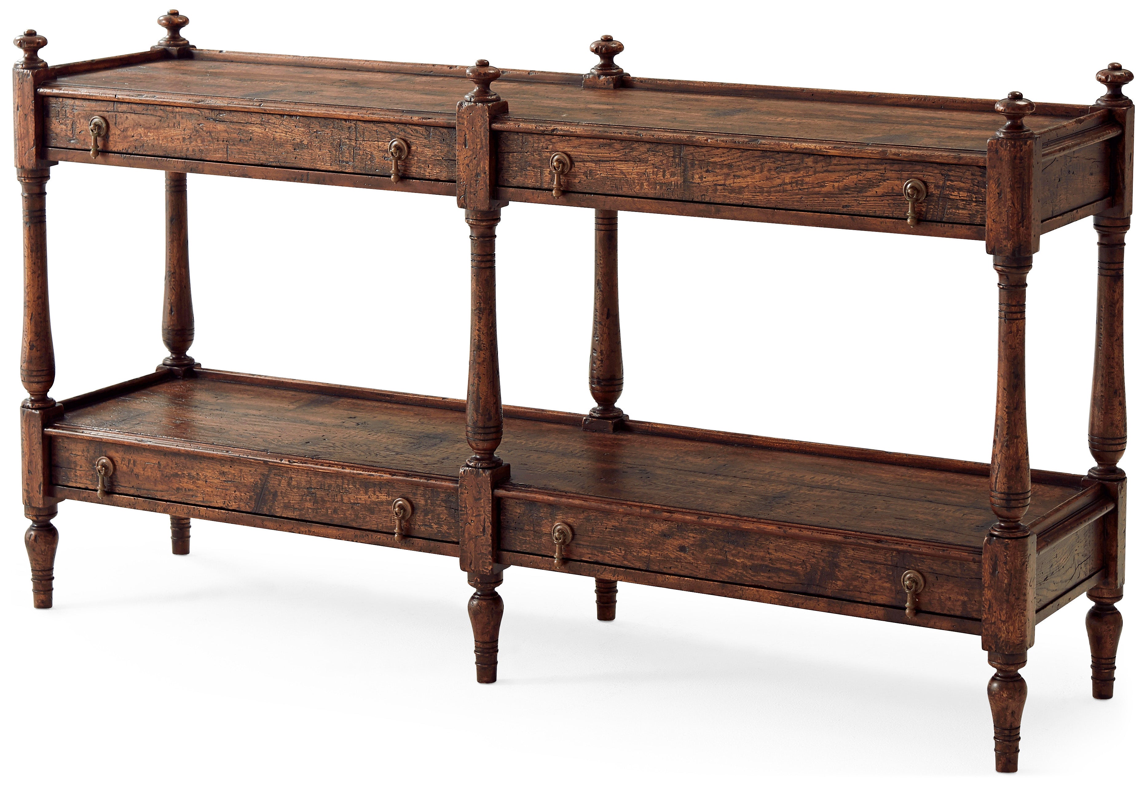 Carter Console Table in Mahogany Wood, Oak Veneer, Brass - Theodore Alexander