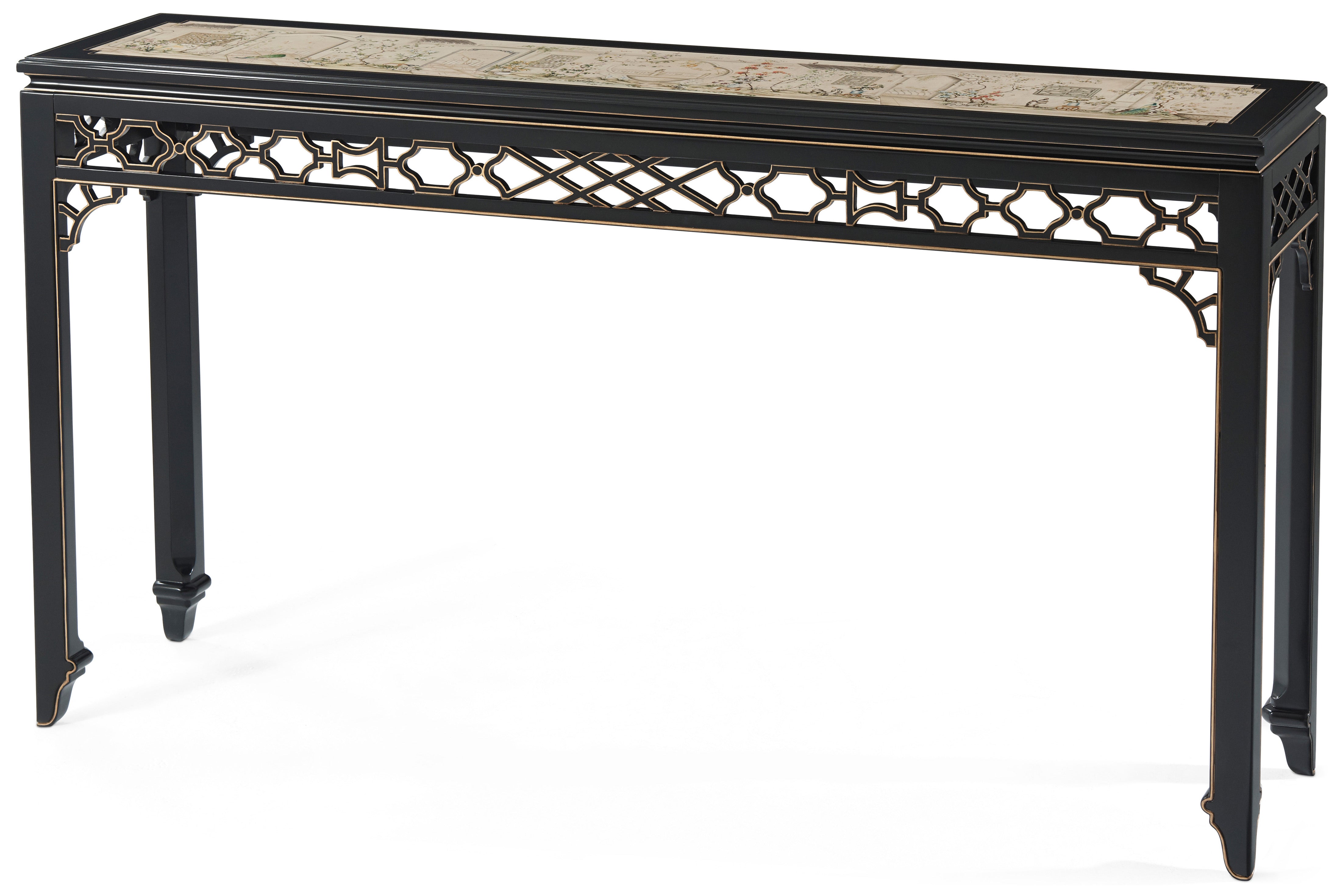Long Hall Chinoiserie Console Table in Beech - Theodore Alexander