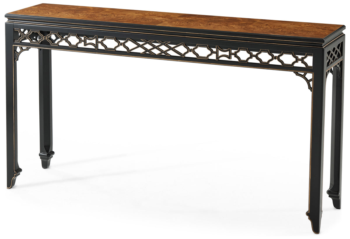 Long Hall Burl Console Table | Theodore Alexander | Sutter & Vale