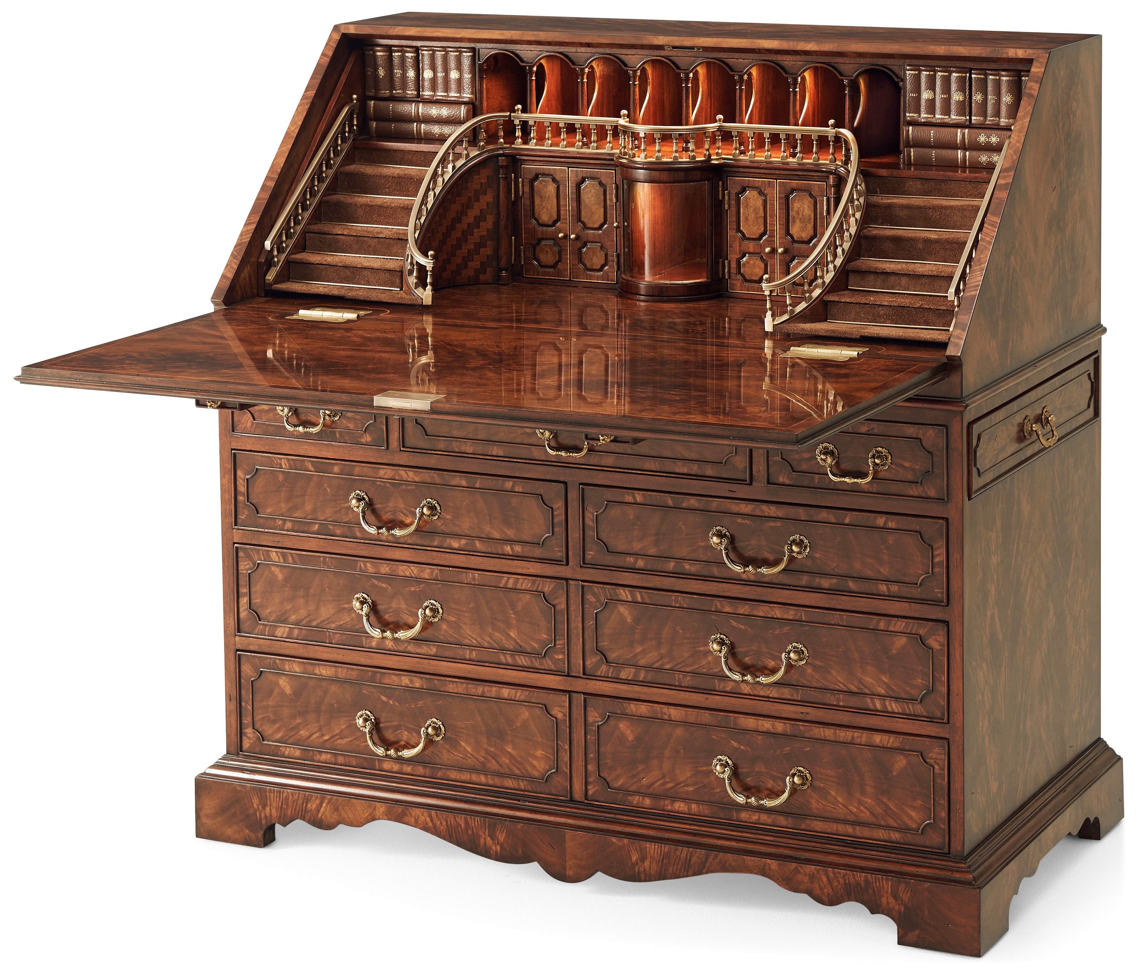 The Grand Staircase Fall Front Desk & Bureaux in Flame Figured Veneer - Theodore Alexander