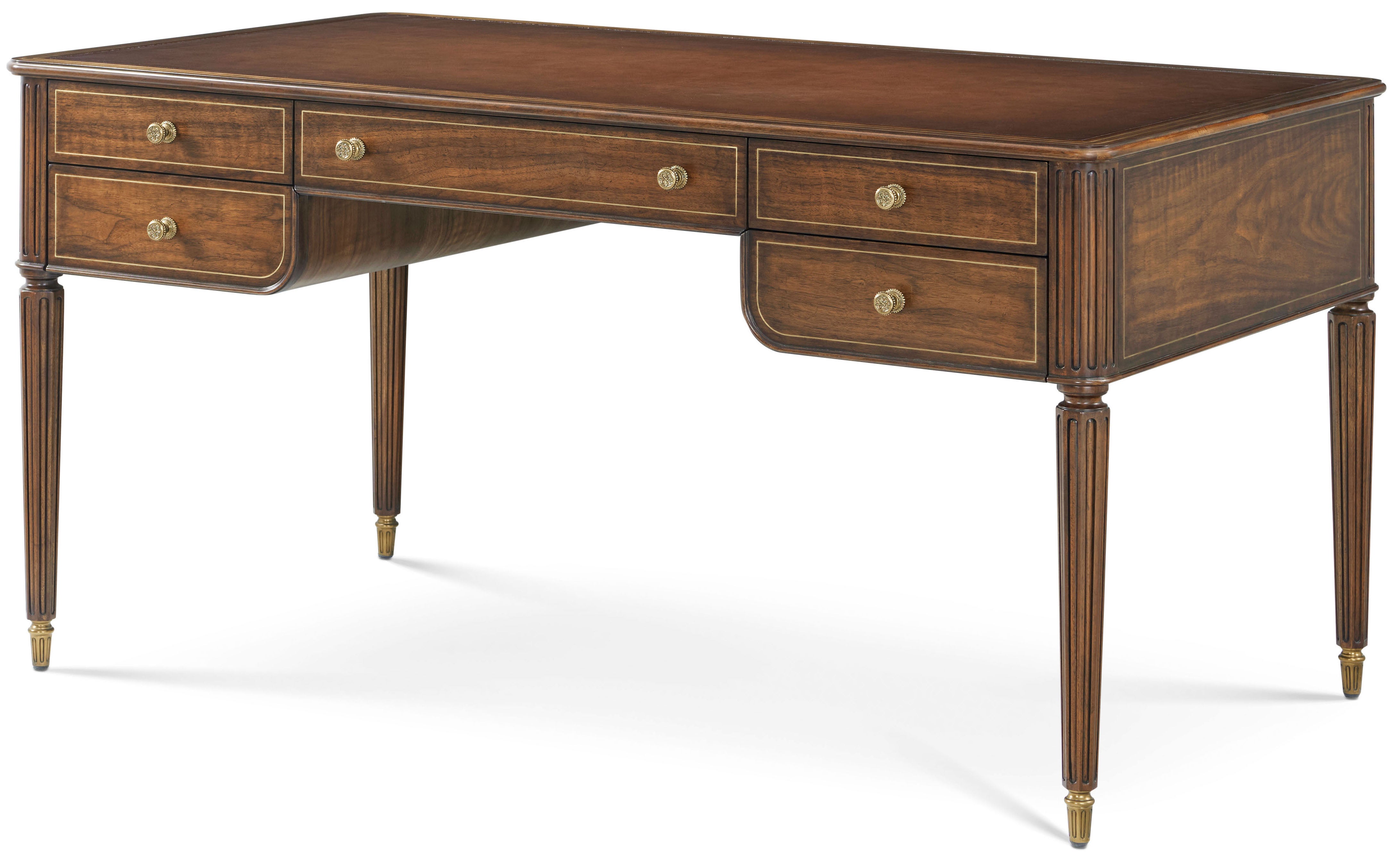 Bennet Desk in Khaya, Veneer, Brass - Theodore Alexander