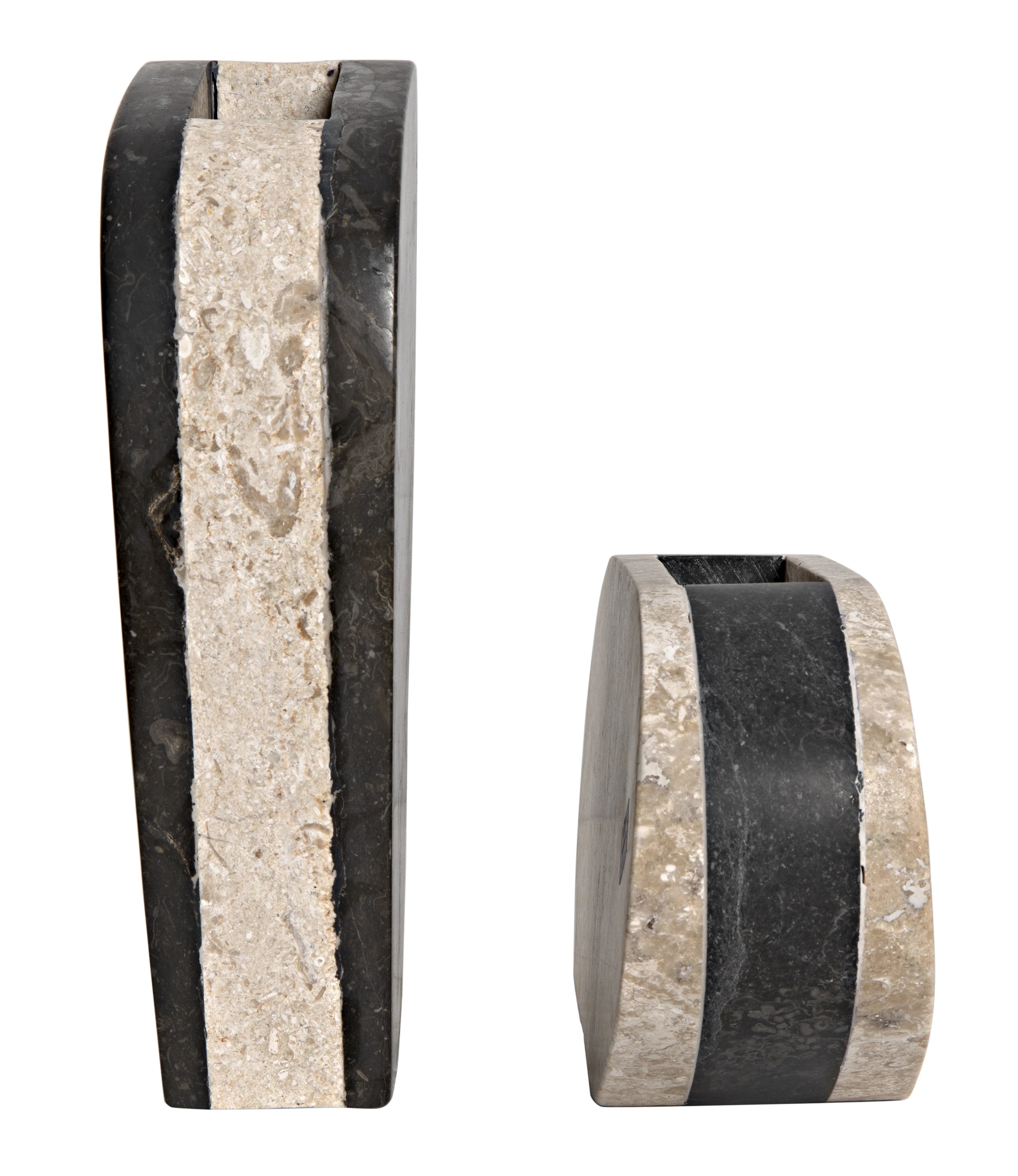 Zola Vase, Set of 2 in Black and White Marble — Noir Furniture