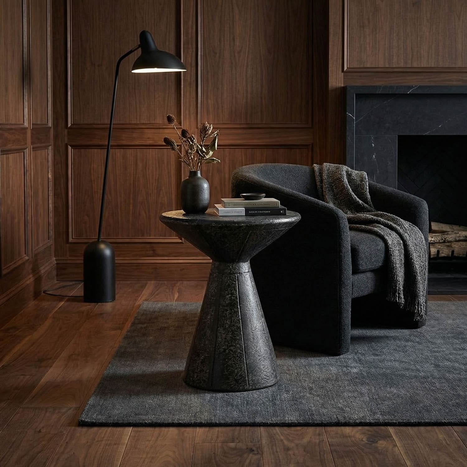 Pedestal Side Table, Black Fiber Cement
