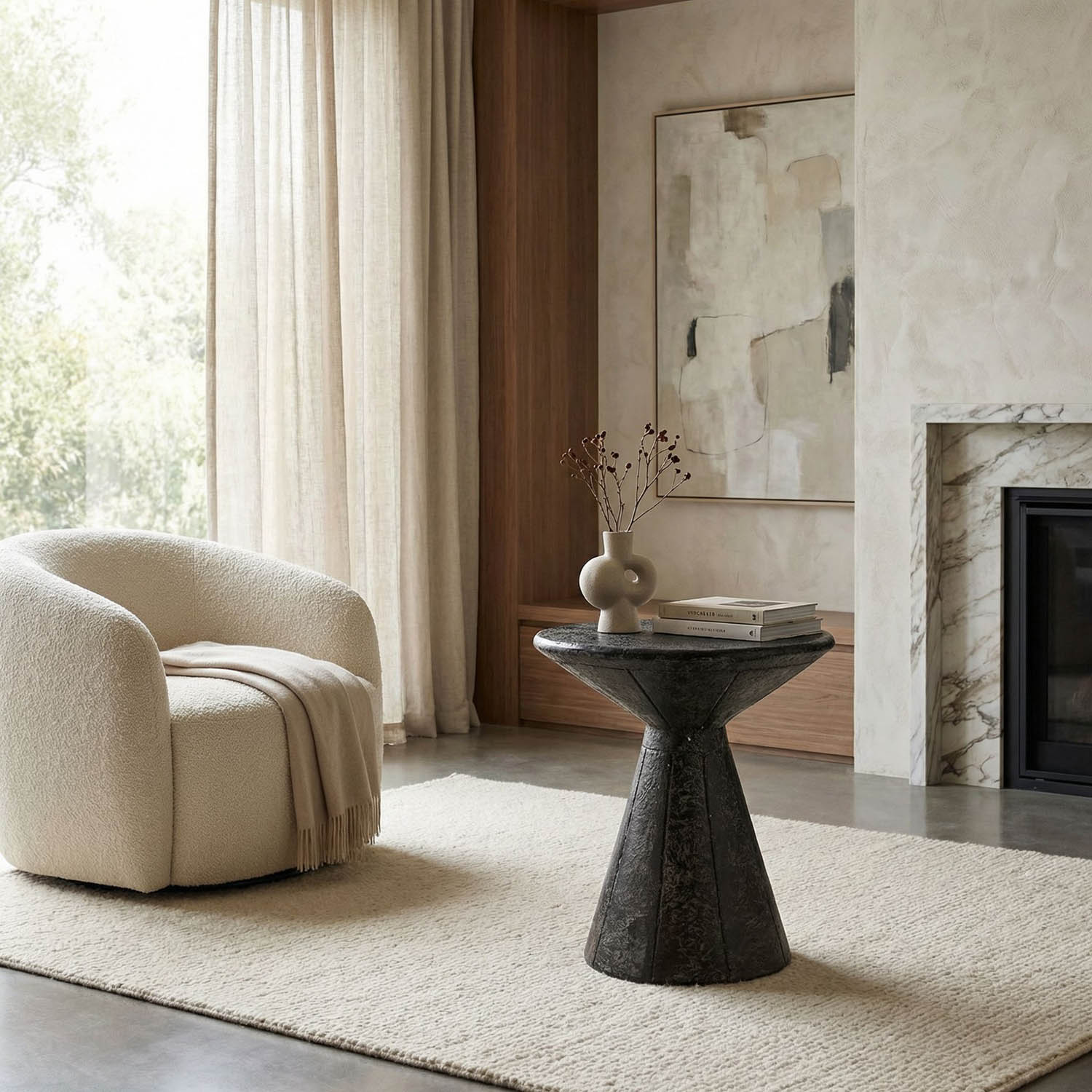 Pedestal Side Table, Black Fiber Cement