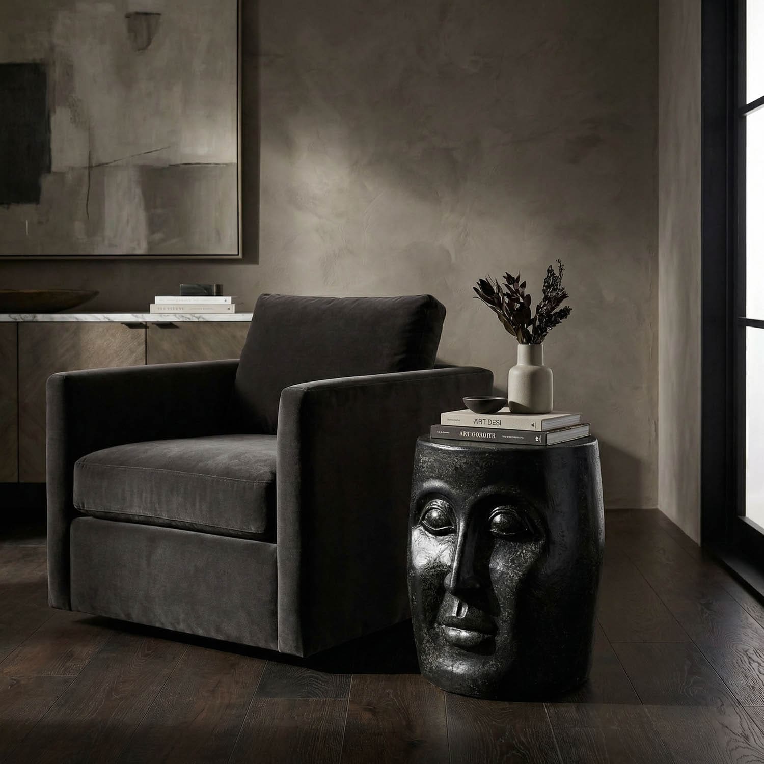 Head Side Table, Black Fiber Cement