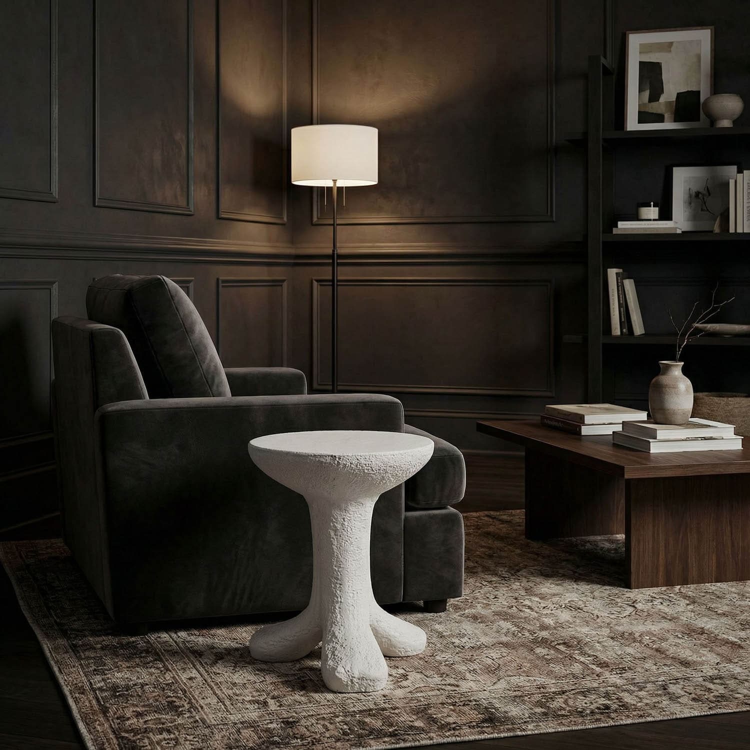 Laramy Side Table, White Fiber Cement