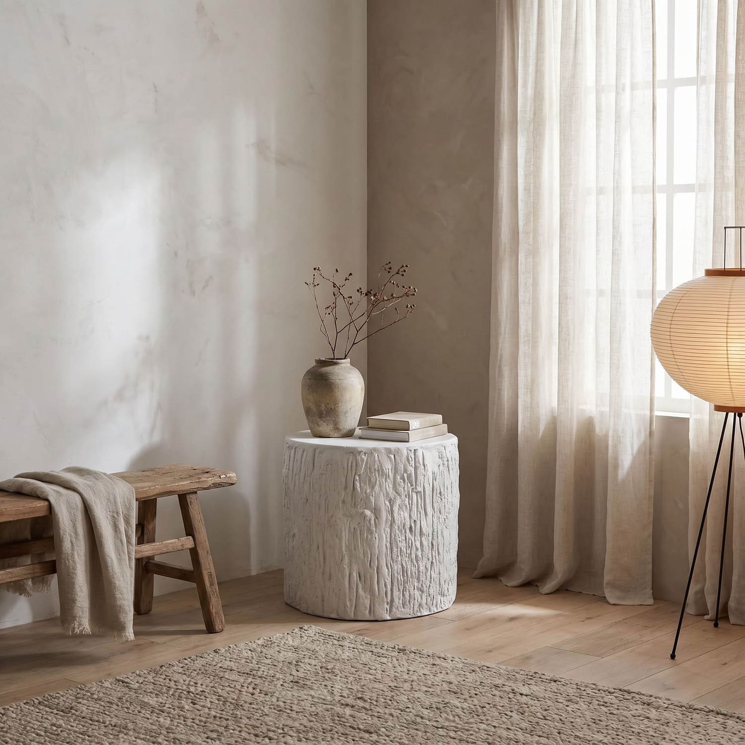 Trunk Side Table, White Fiber Cement