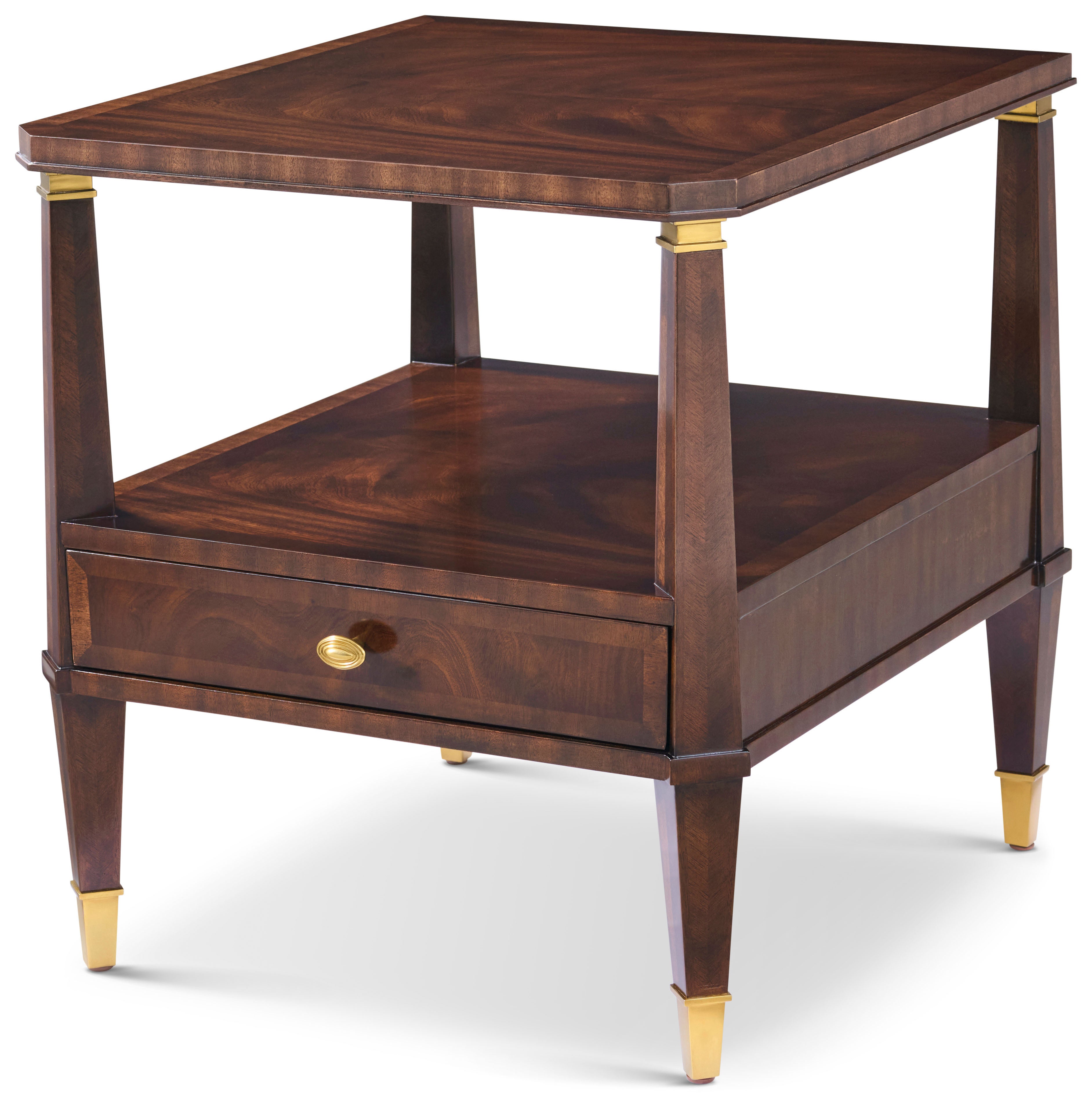 Griffin Side Table in Khaya Wood, Khaya Veneer, Brass - Theodore Alexander