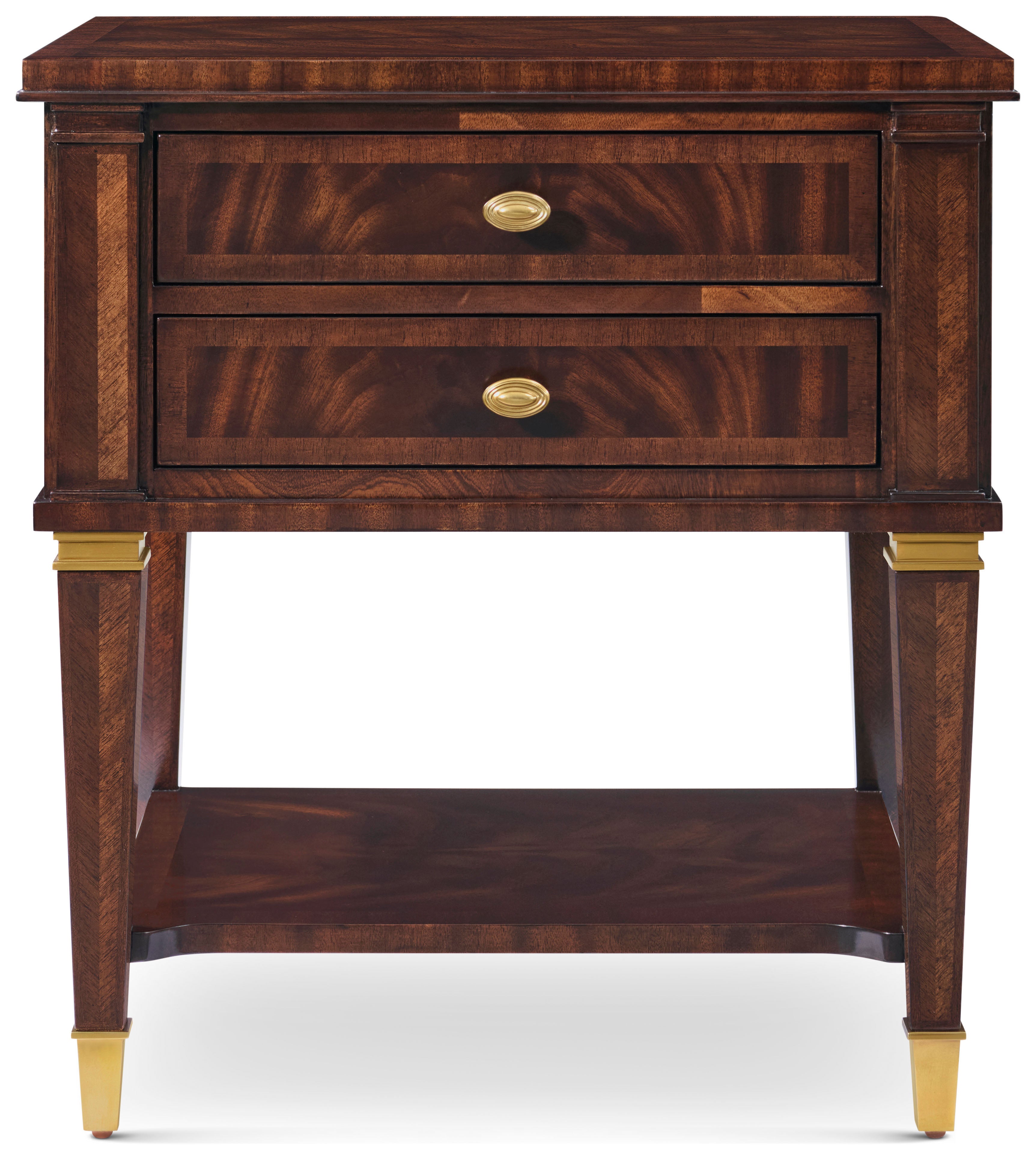 Salinger Nightstand in Khaya Wood, Khaya Veneer, Brass - Theodore Alexander