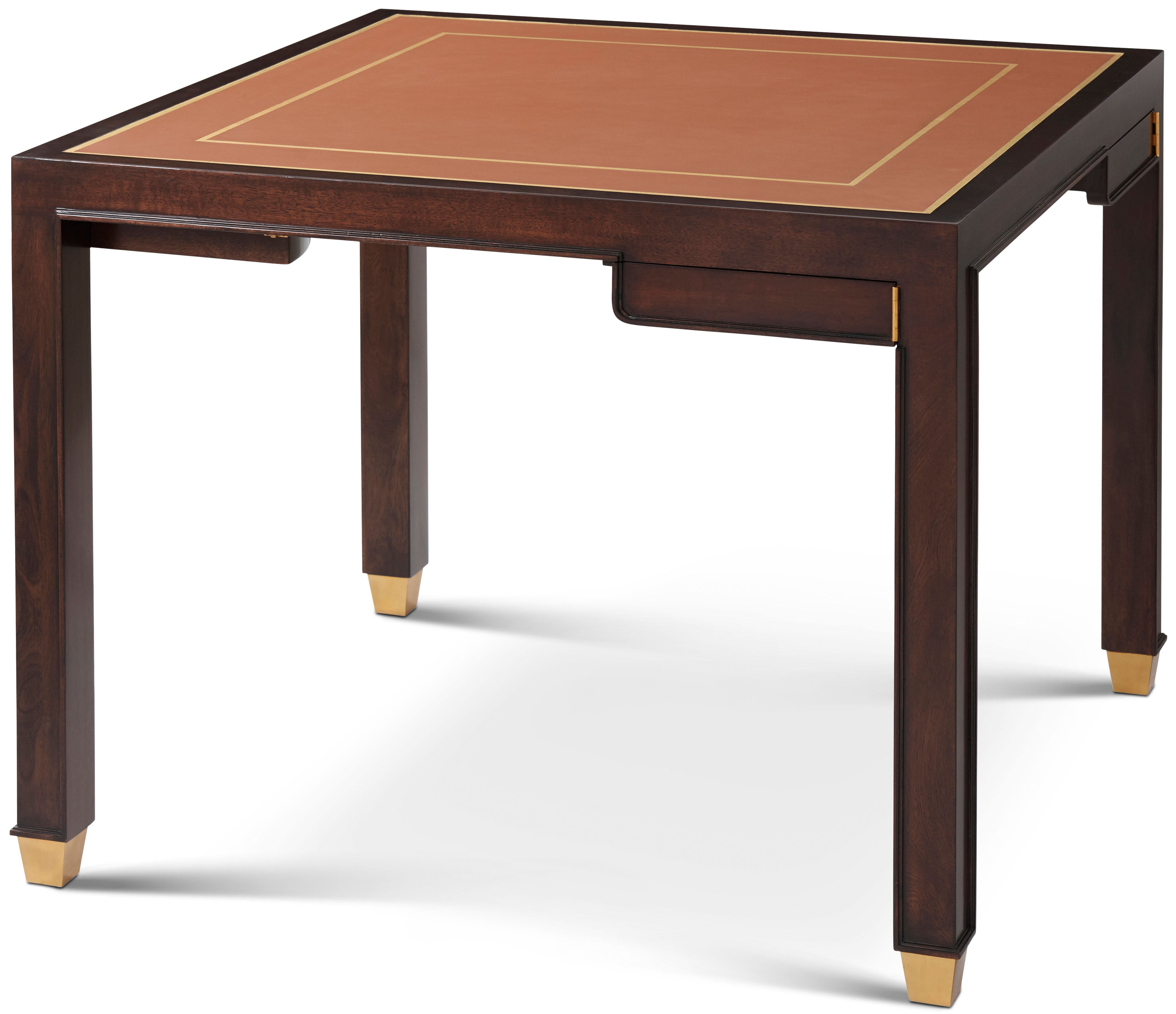Antonio Game Table in Mahogany Veneer, Mahogany, Leather - Theodore Alexander