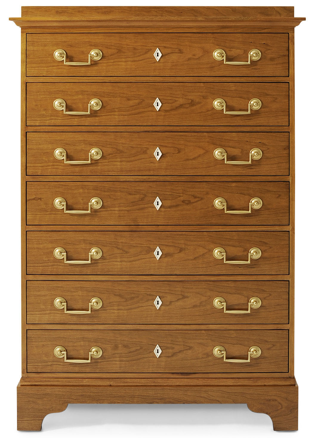 Viggo Tall Sémanier Chest of Drawers in Cherry Veneer, Brass - Theodore Alexander