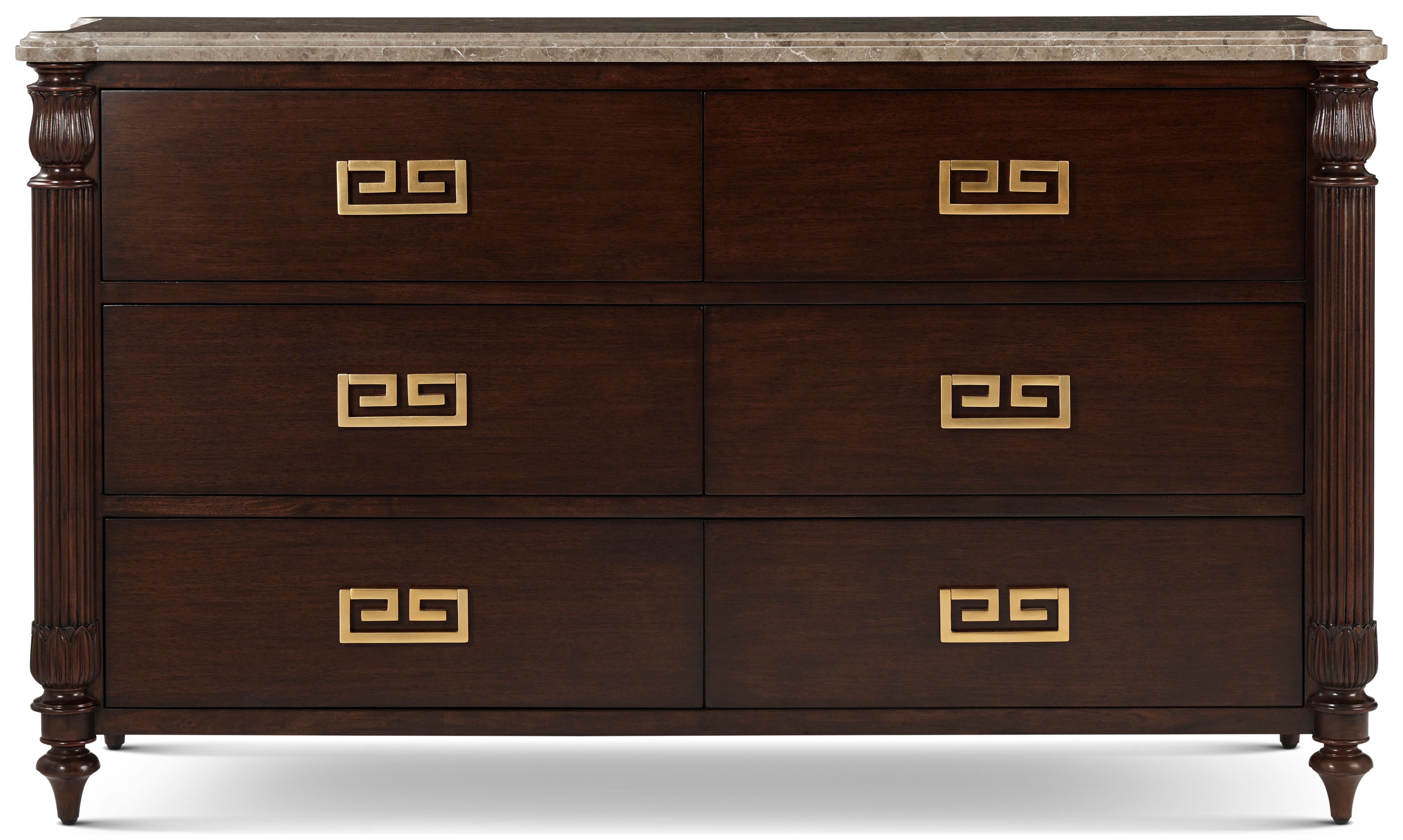 Duane Marble Commode in Khaya, Veneer, Brass - Theodore Alexander