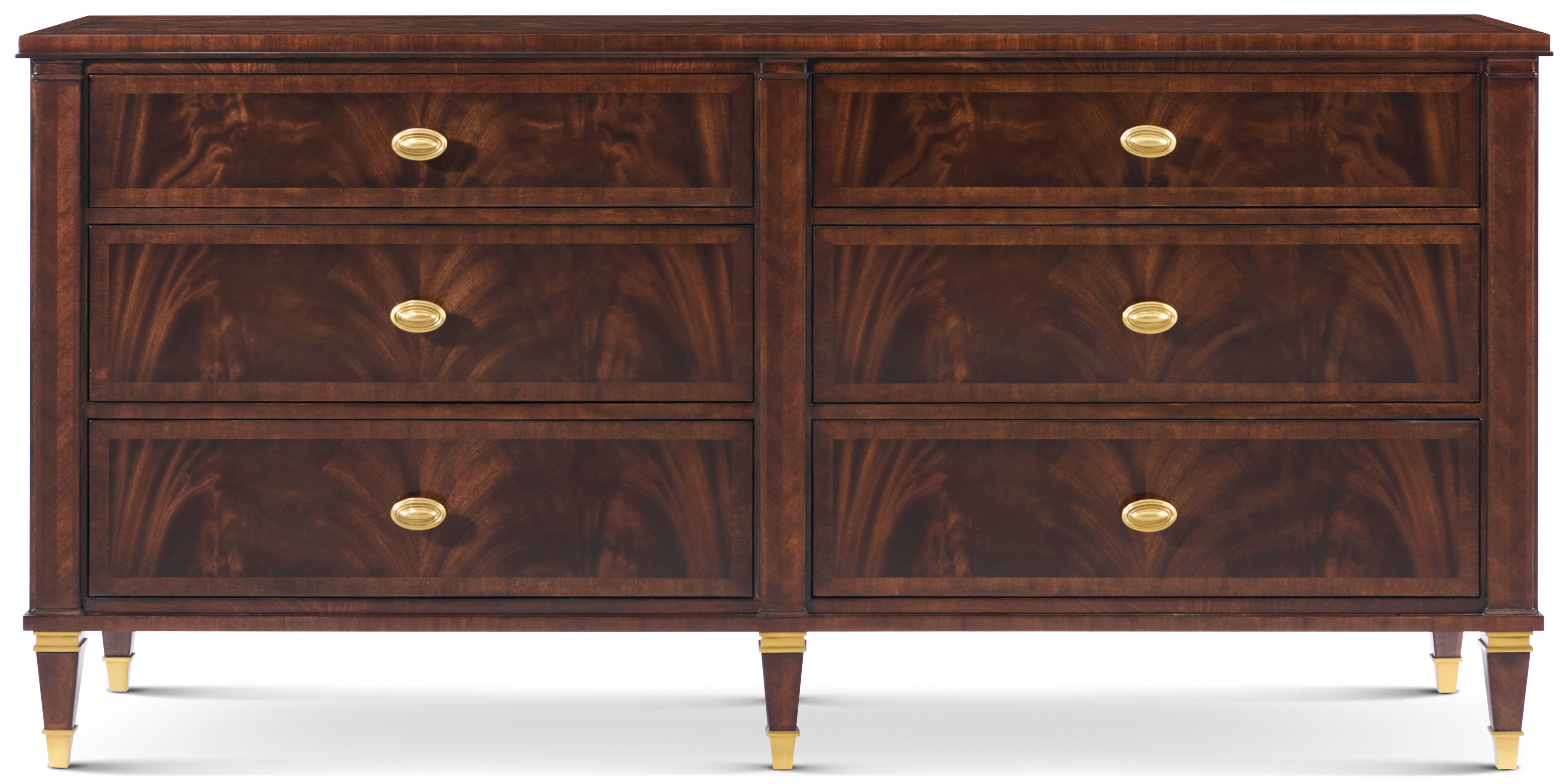 Faulkner 6 Drawer Dresser in Khaya Wood, Khaya Veneer, Brass - Theodore Alexander