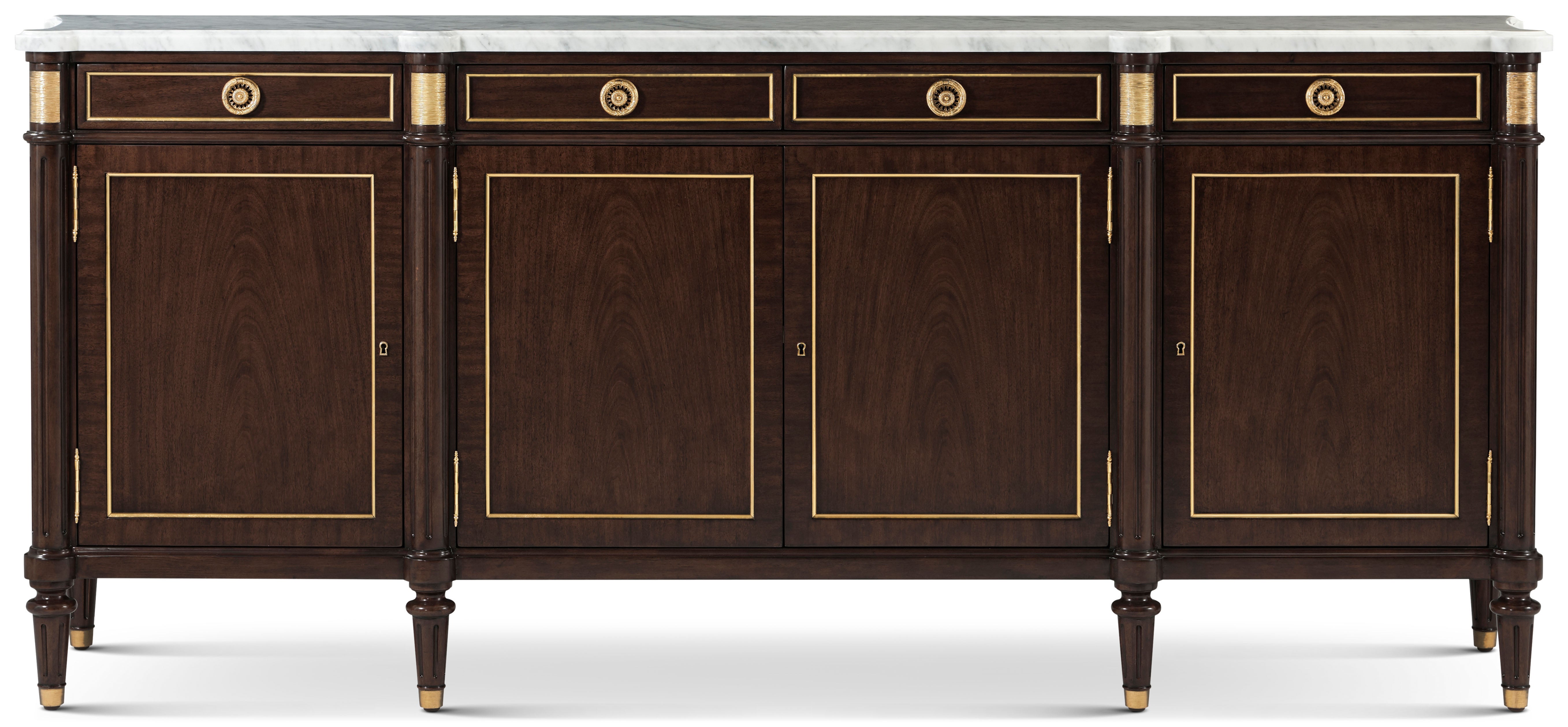 Hamilton Sideboard in Mahogany Veneer, Brass, Marble - Theodore Alexander