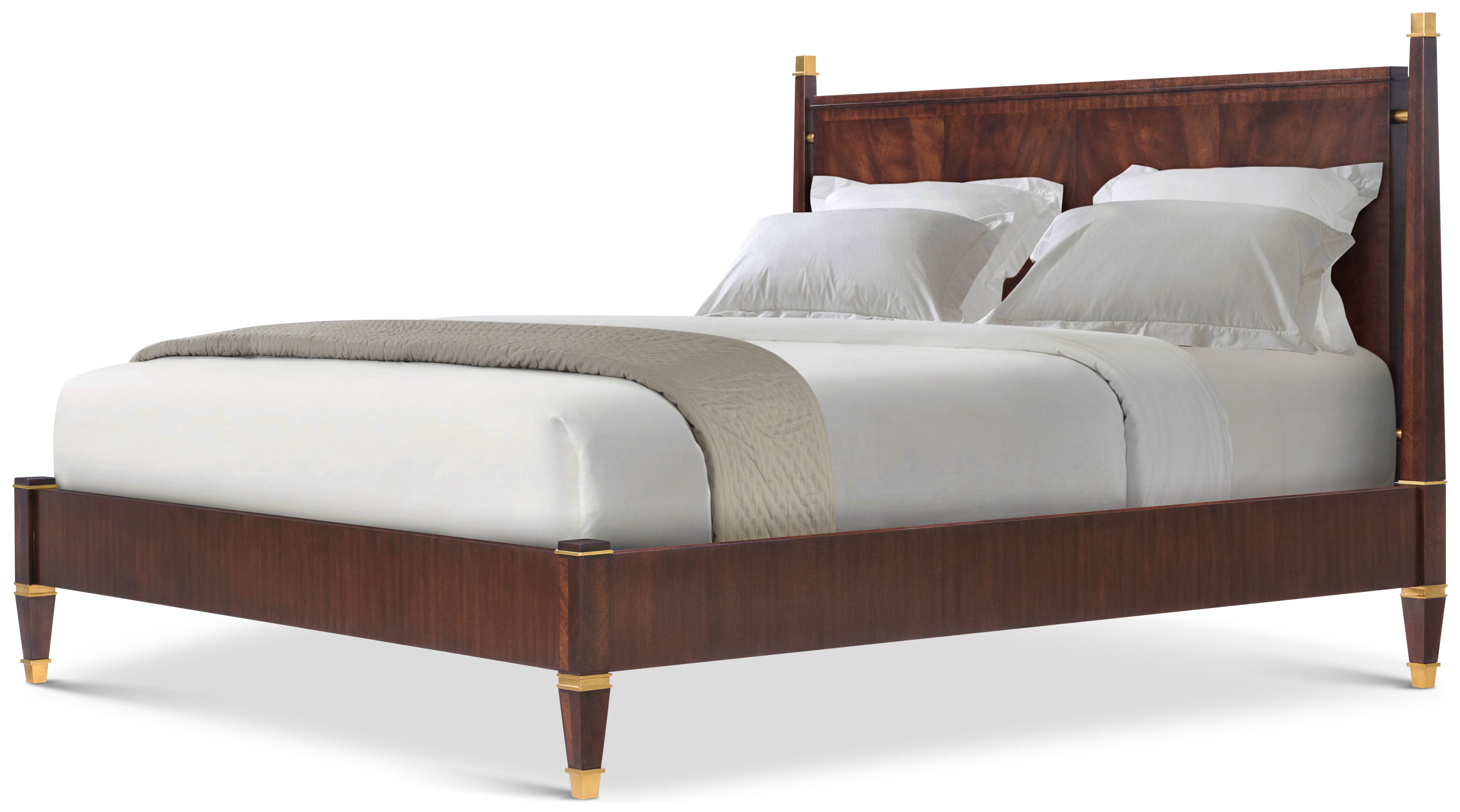 Markos Wooden US Queen Bed in Khaya Veneer, Brass - Theodore Alexander