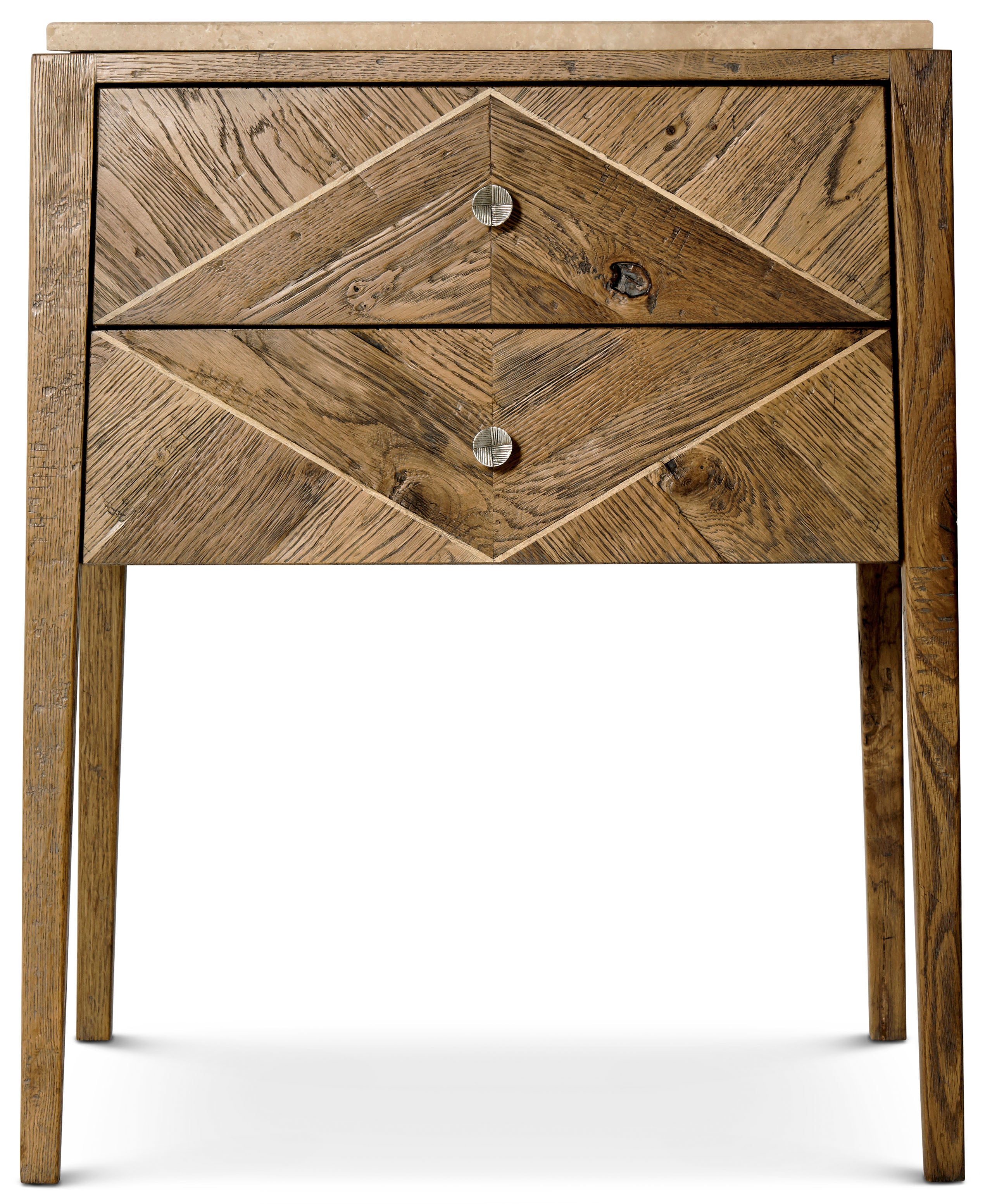 Hawkesford Nightstand in Oak, Oak Veneer, Travertine - Theodore Alexander